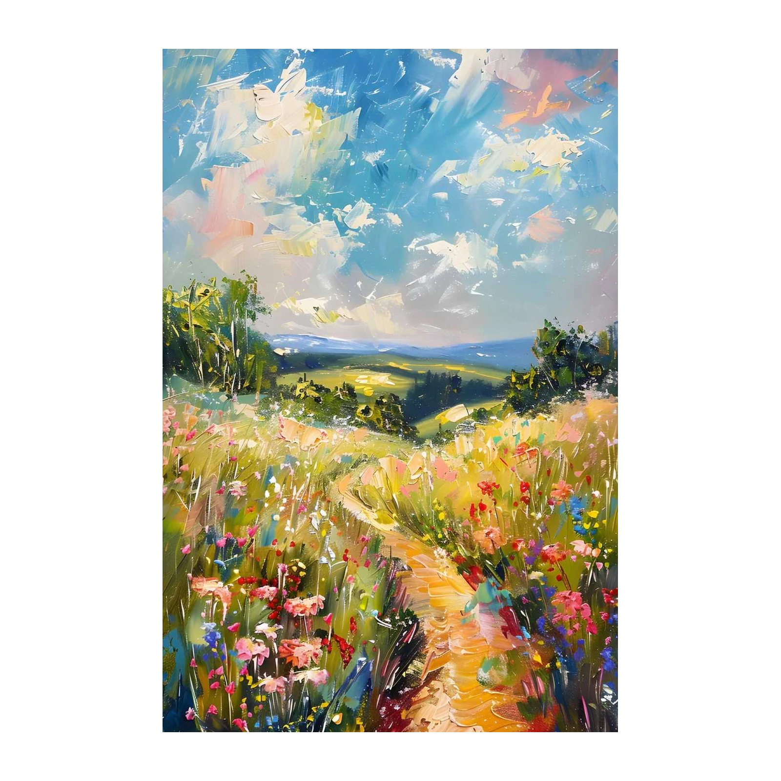 Vibrant Meadow Path Impressionist Wall Art