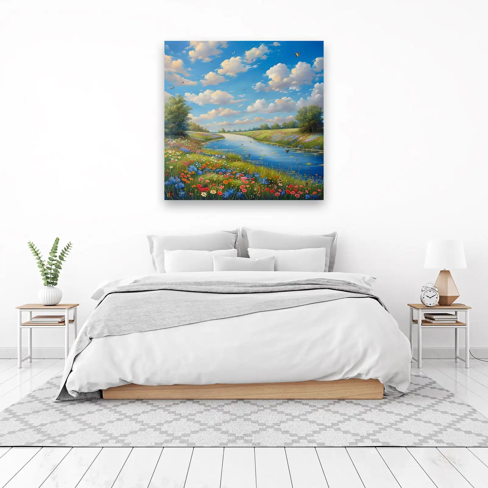 Serene River Meadow Floral Landscape Wall Art
