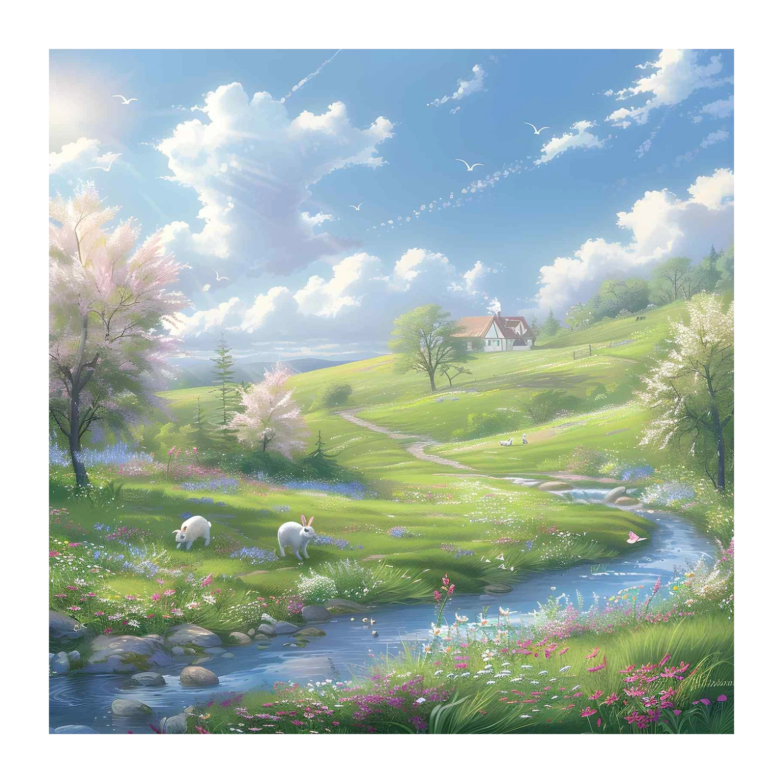 Enchanting Spring Meadow Bunnies Wall Art