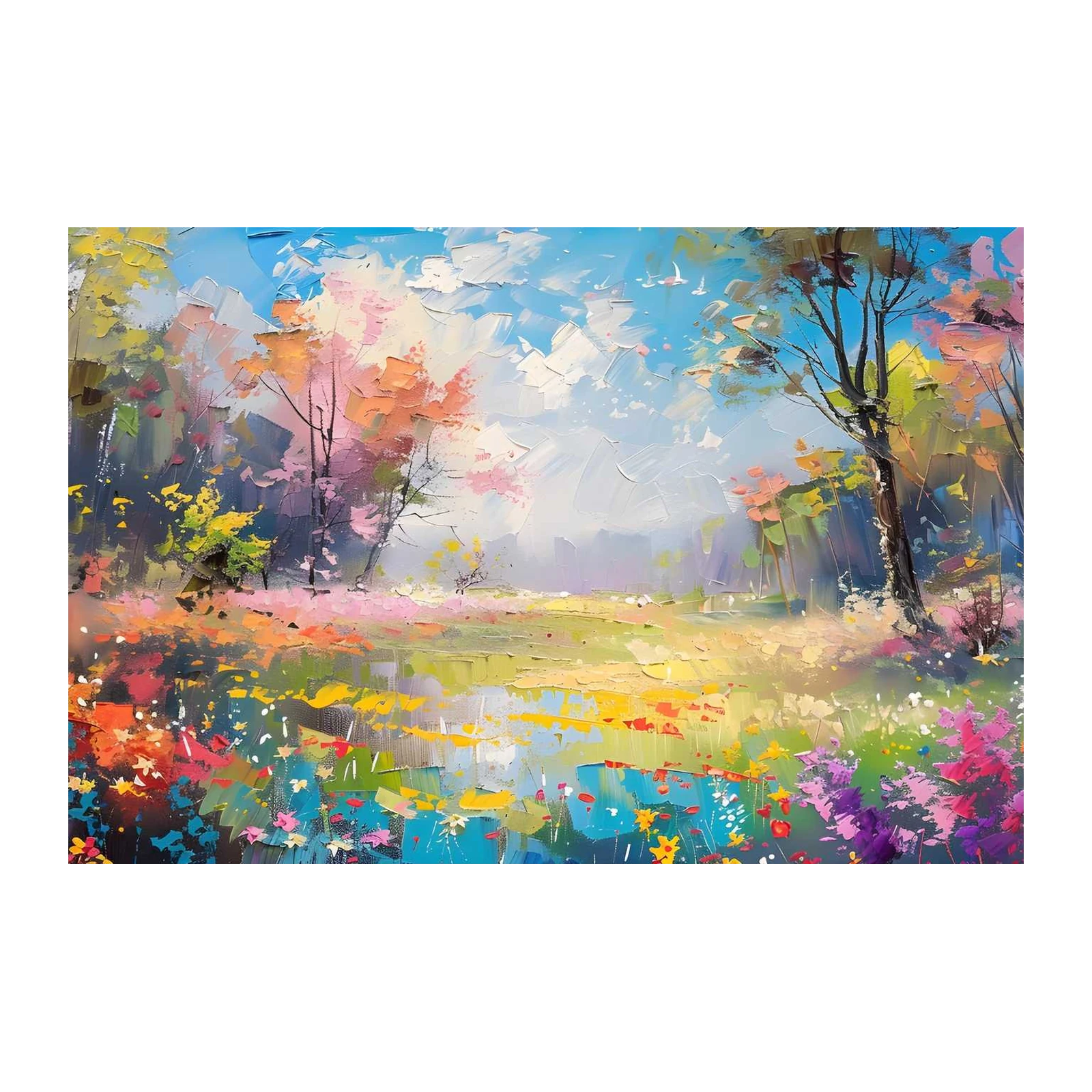 Vibrant Spring Meadow Wall Art | Impressionist Wall Art