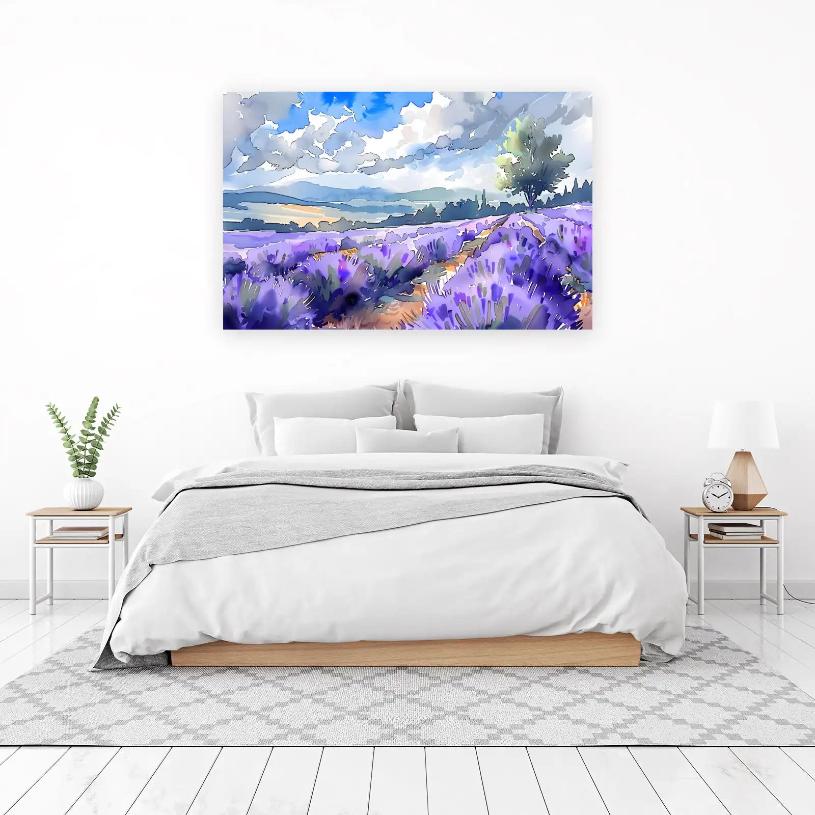 Lavender Fields & Sky Watercolor Wall Art