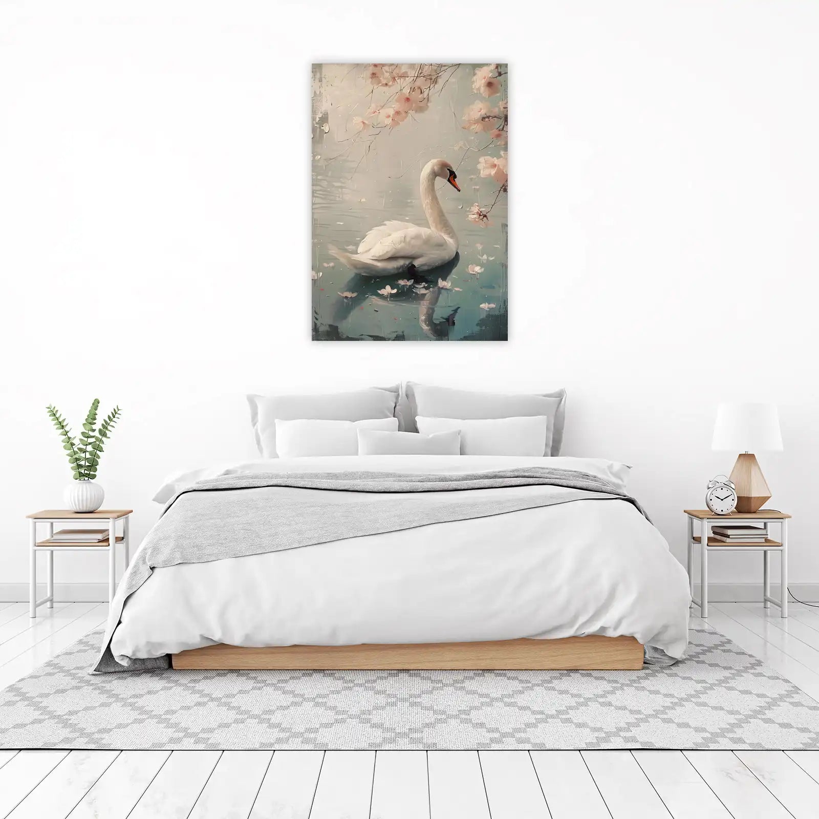 Serene Swan Blossom Dream Wall Art