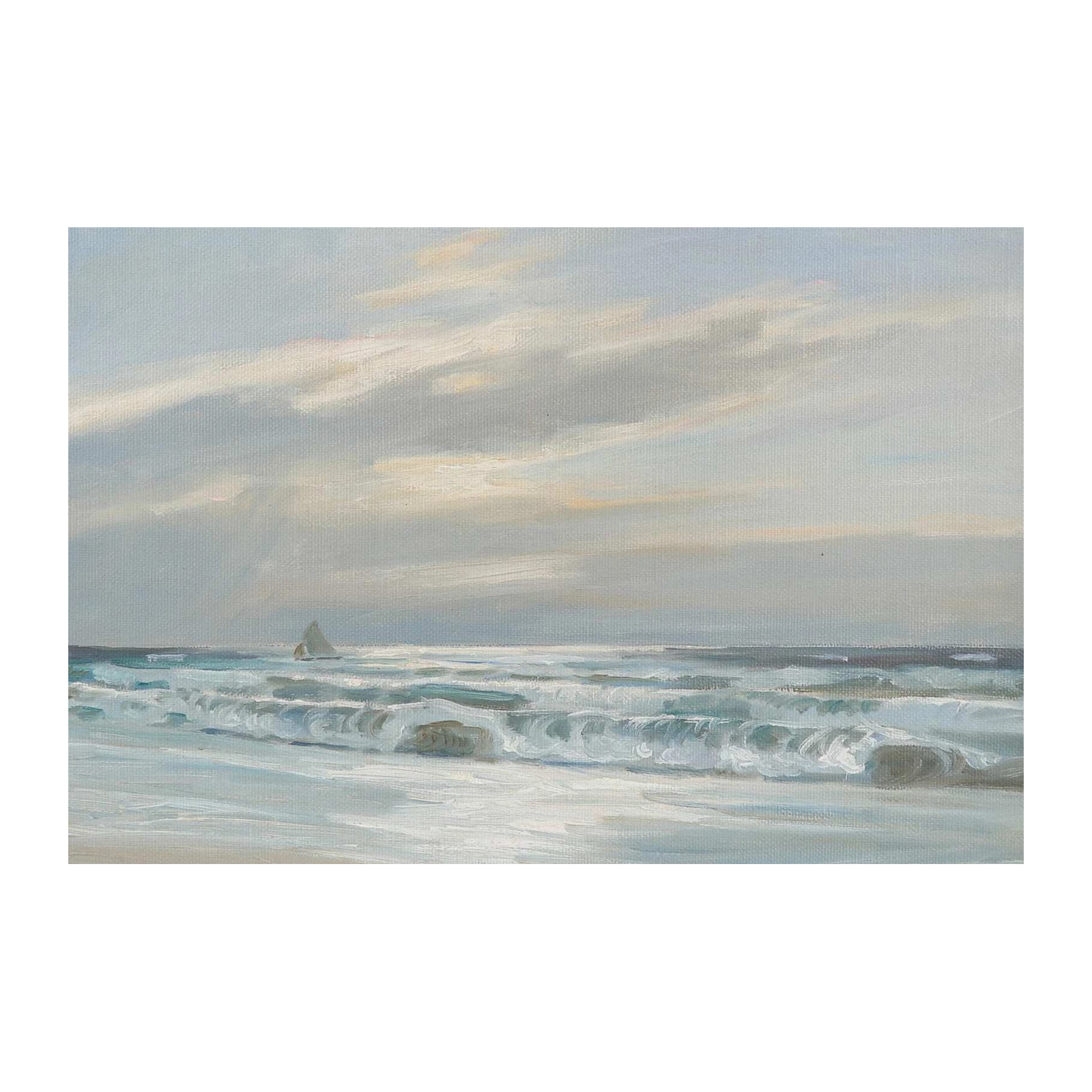 Serene Sailboat Beach Waves Wall Art