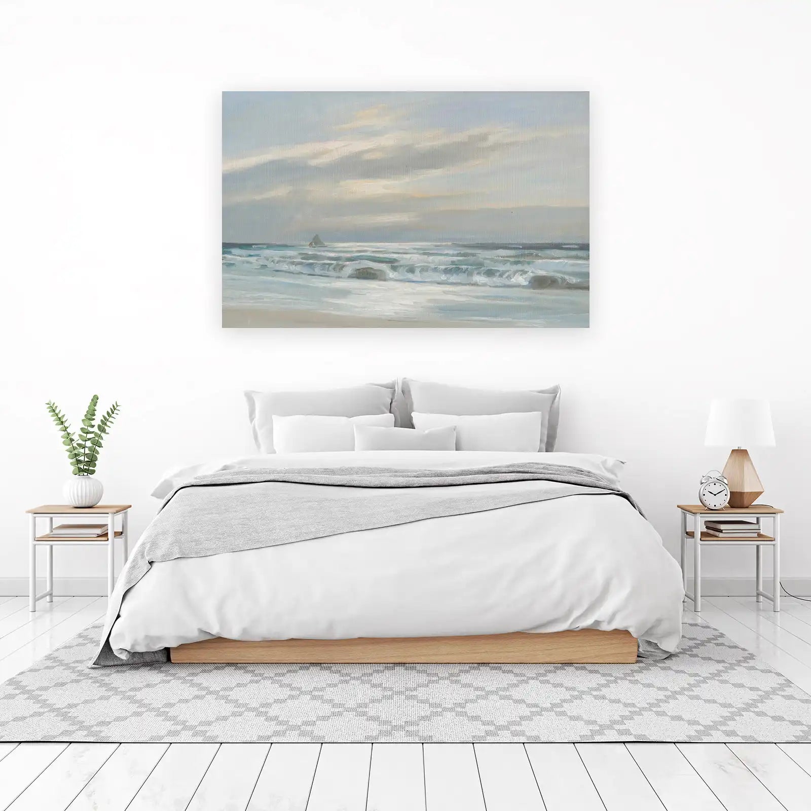 Serene Sailboat Beach Waves Wall Art