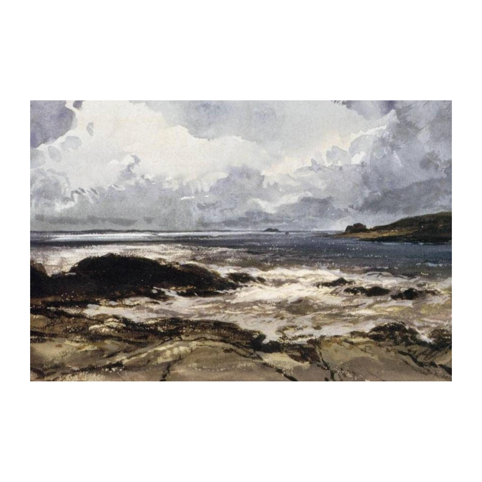 Moody Coastal Seascape Watercolor Wall Art
