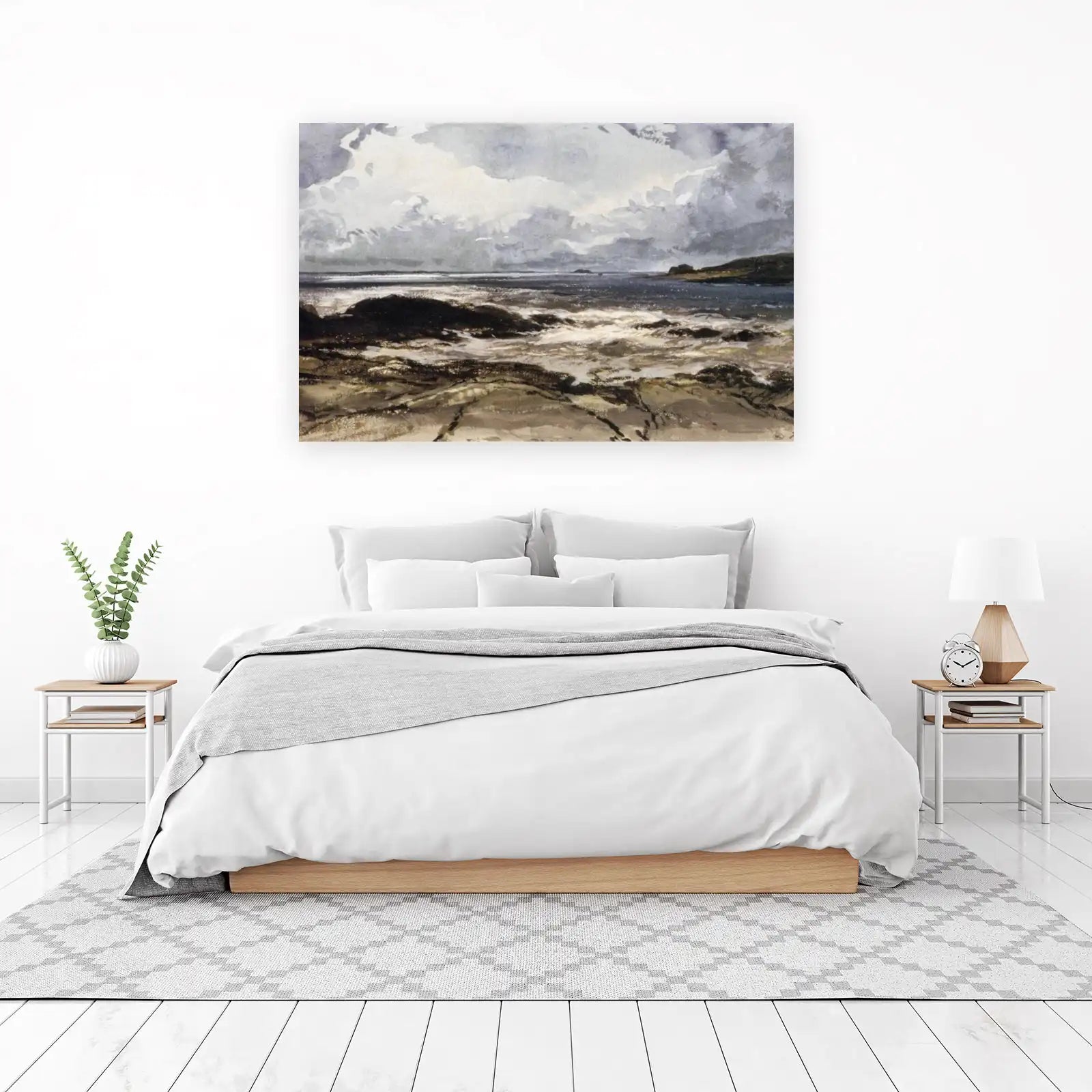 Moody Coastal Seascape Watercolor Wall Art