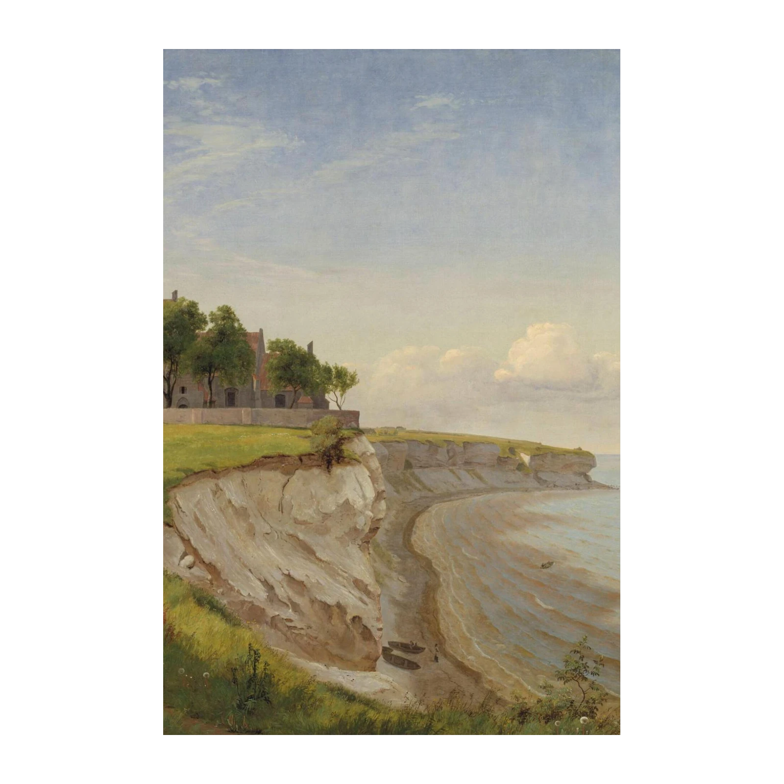 Seaside Cliff Landscape with Buildings Wall Art