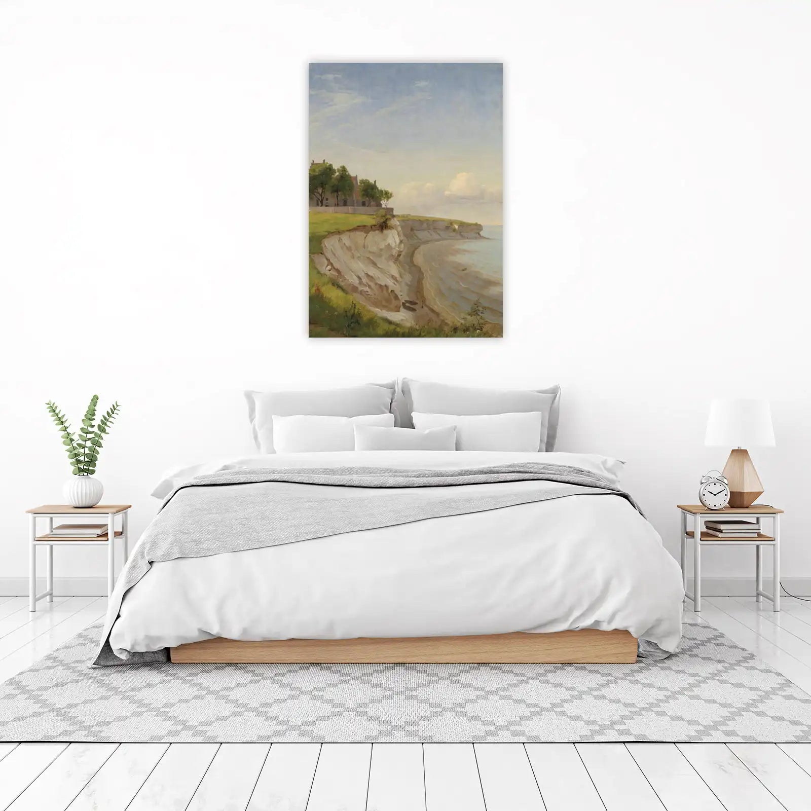 Seaside Cliff Landscape with Buildings Wall Art