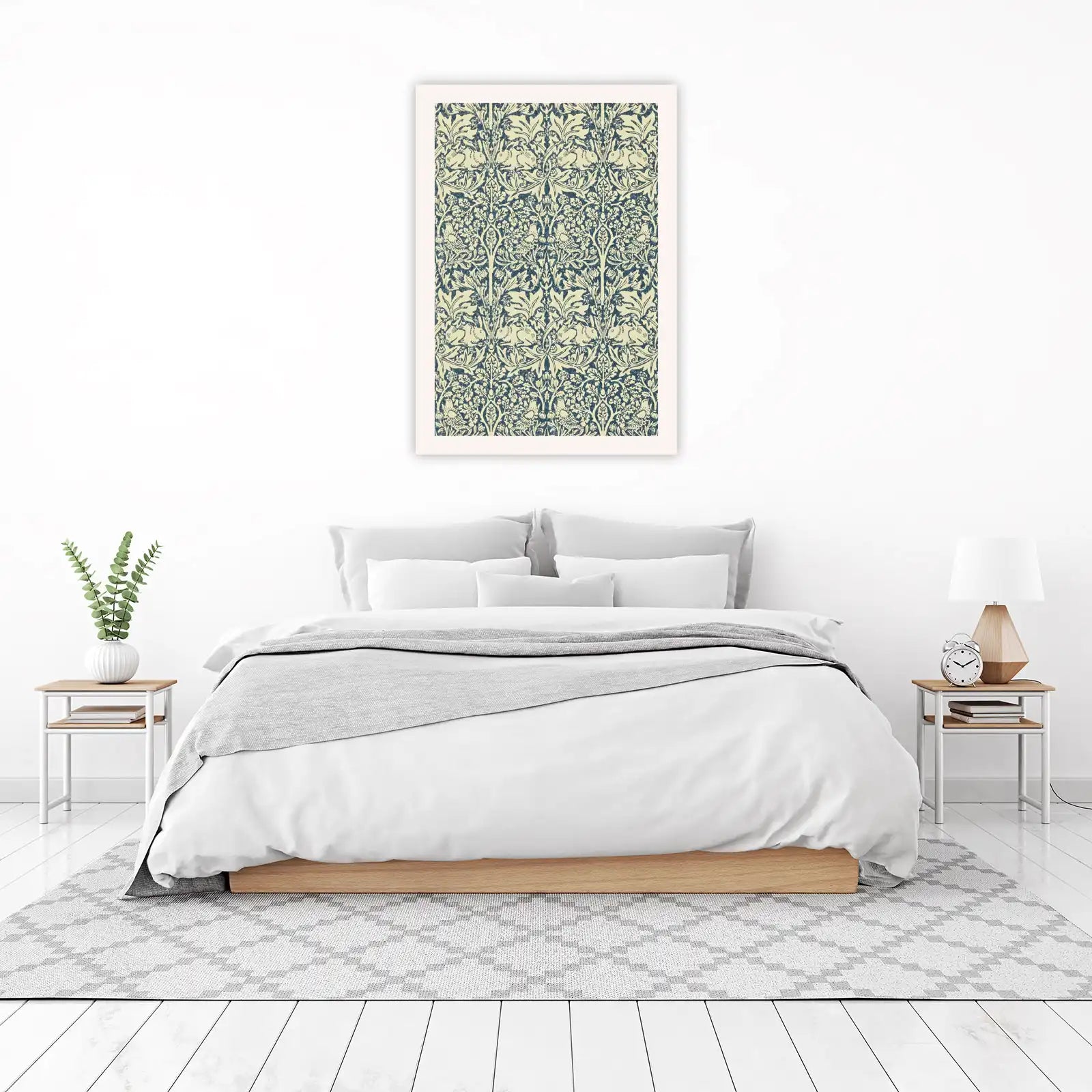 Charming Rabbit & Bird Floral Pattern Wall Art