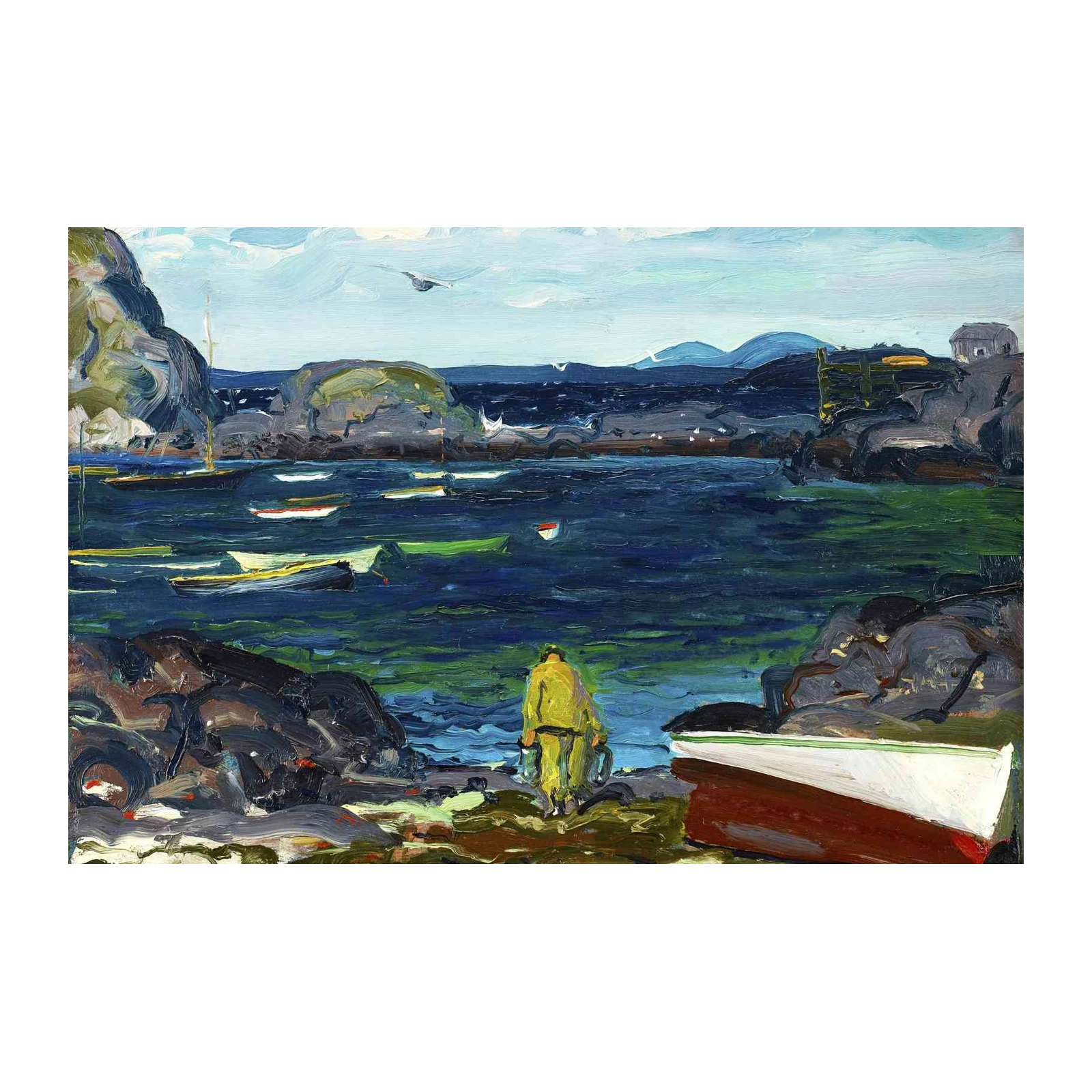 Coastal Fishing Scene Impasto Wall Art