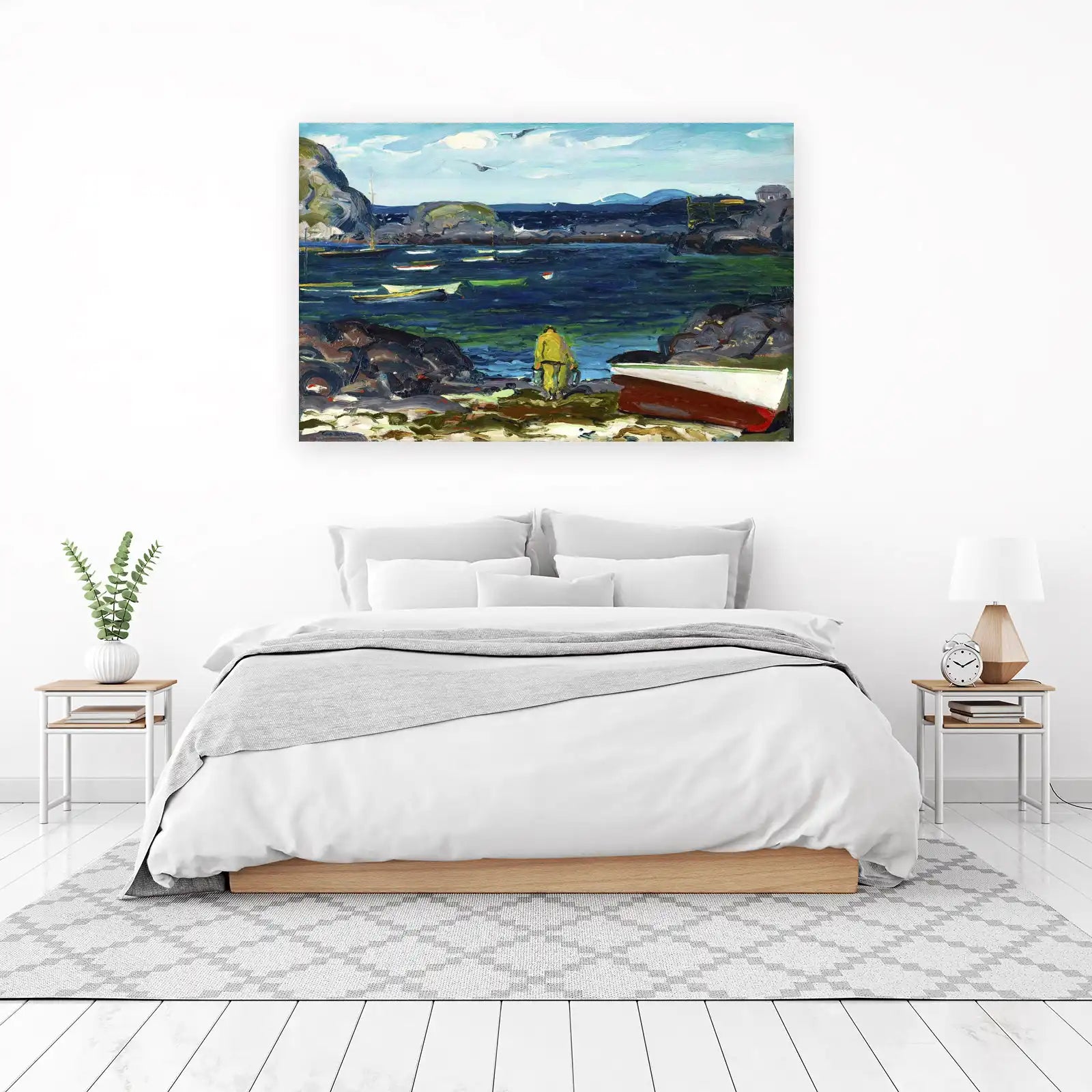 Coastal Fishing Scene Impasto Wall Art