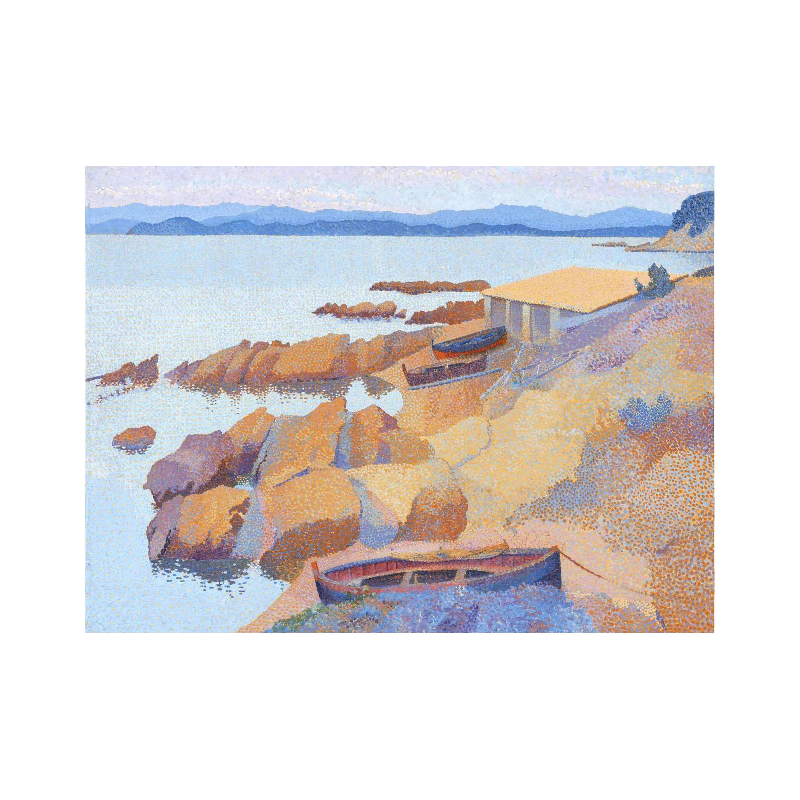 Seaside Boats Pointillism Wall Art