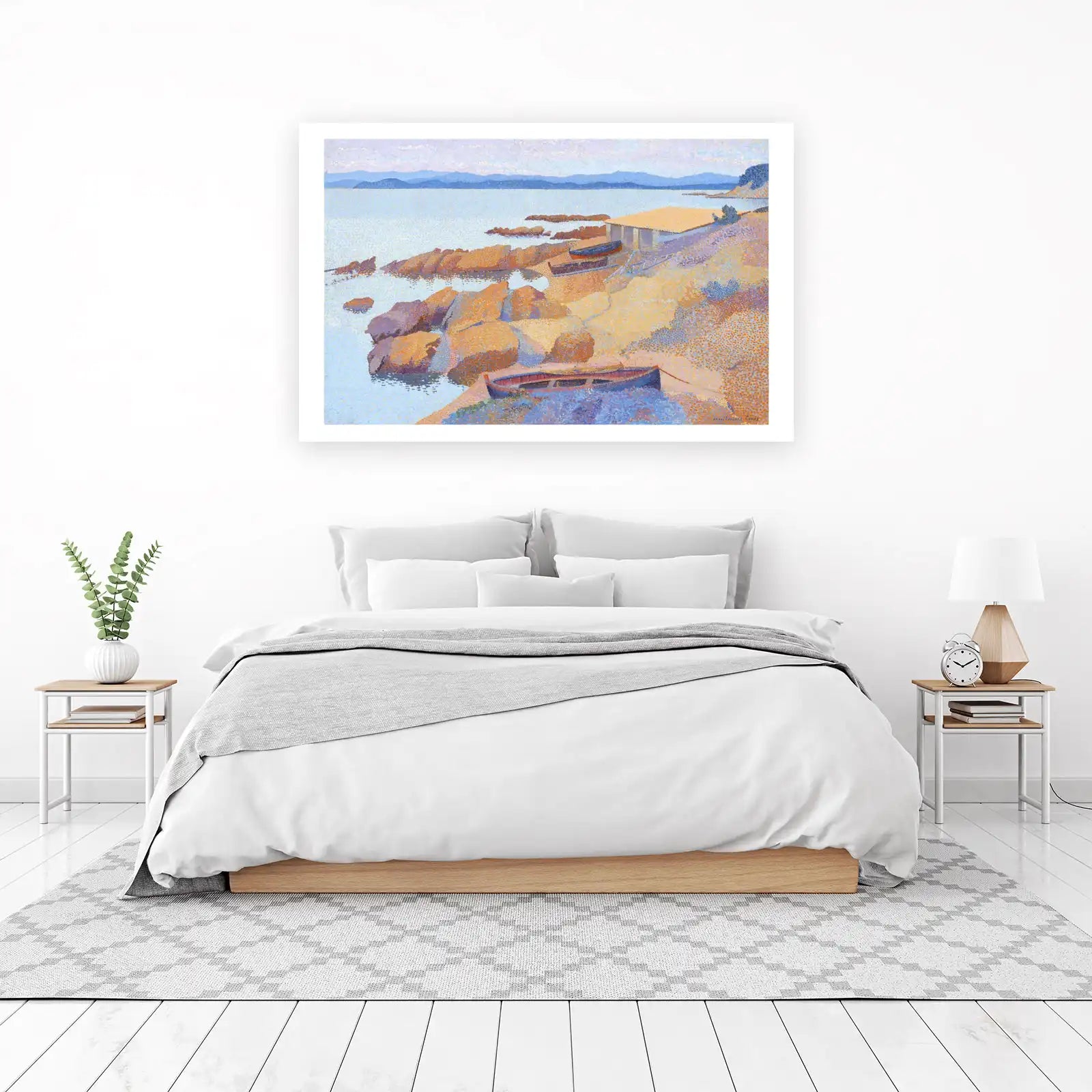 Seaside Boats Pointillism Wall Art