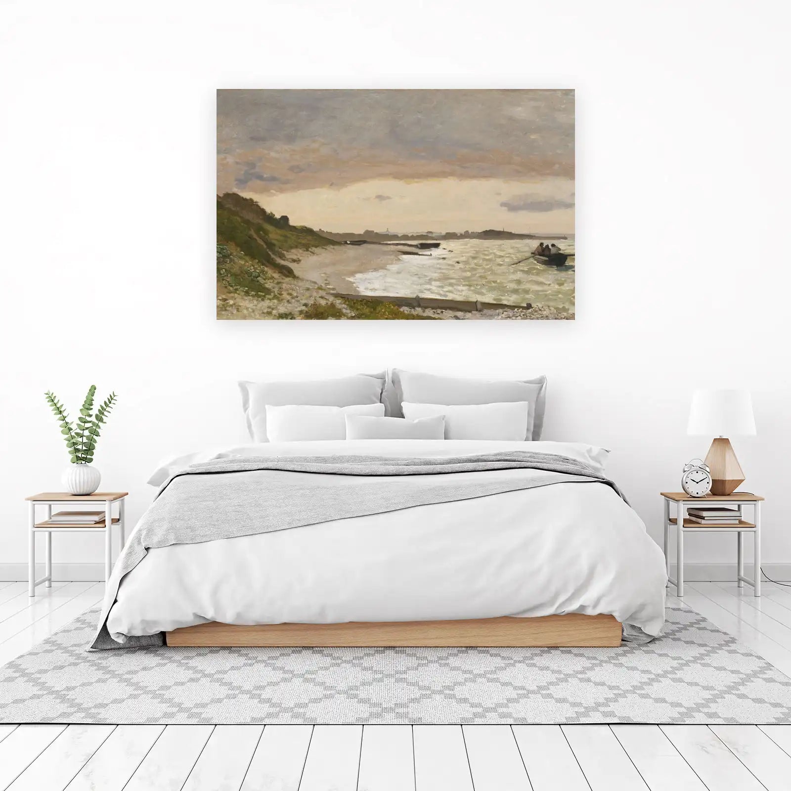 Serene Coastal Landscape with Rowboat Wall Art