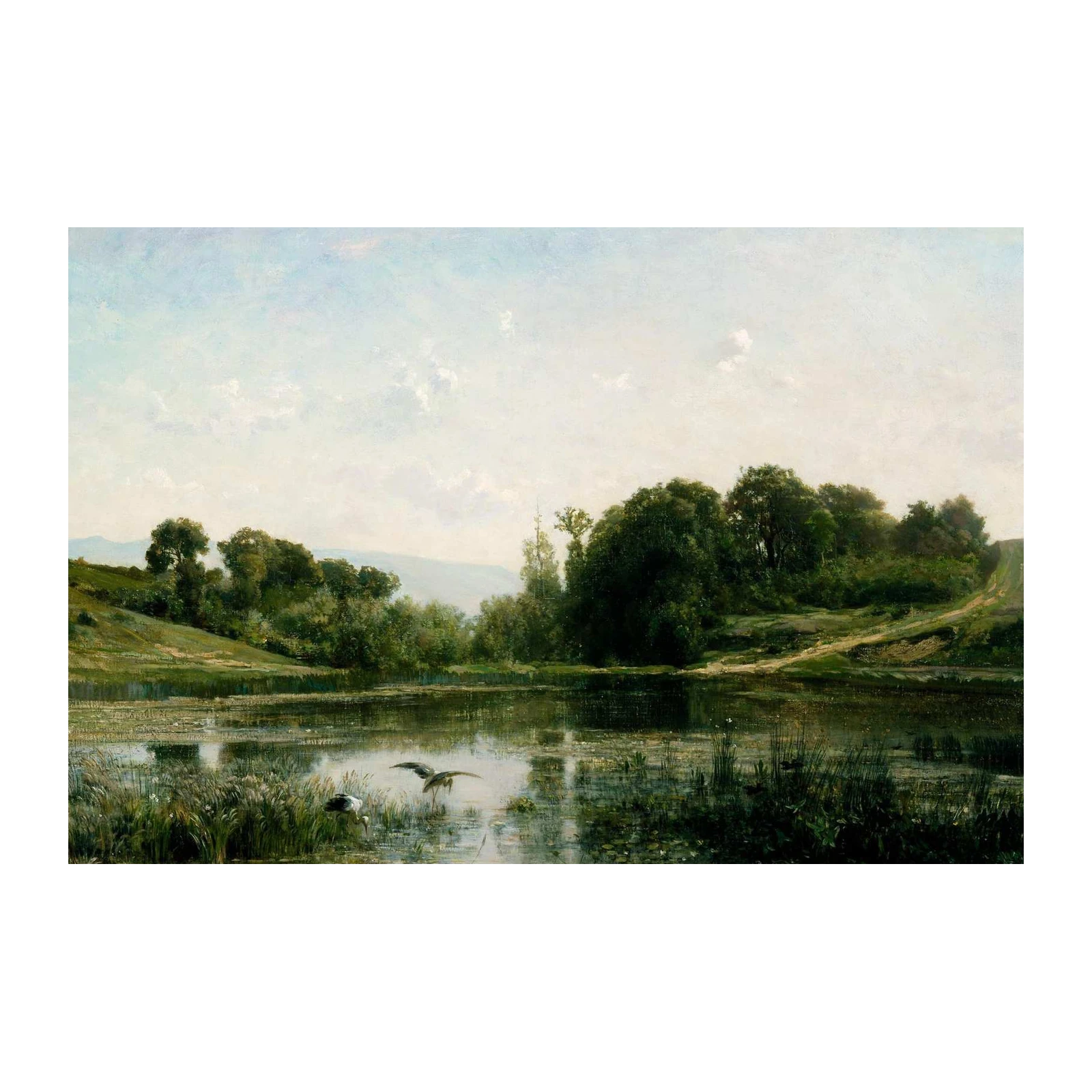 Tranquil Lake with Herons Landscape Wall Art