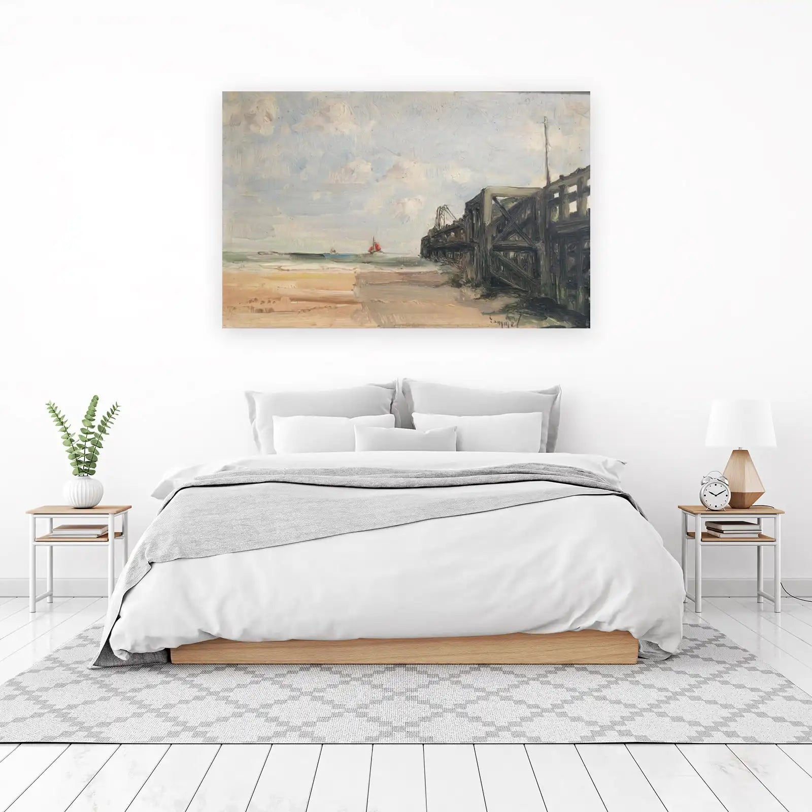 Coastal Pier & Sailboat Impressionist Wall Art