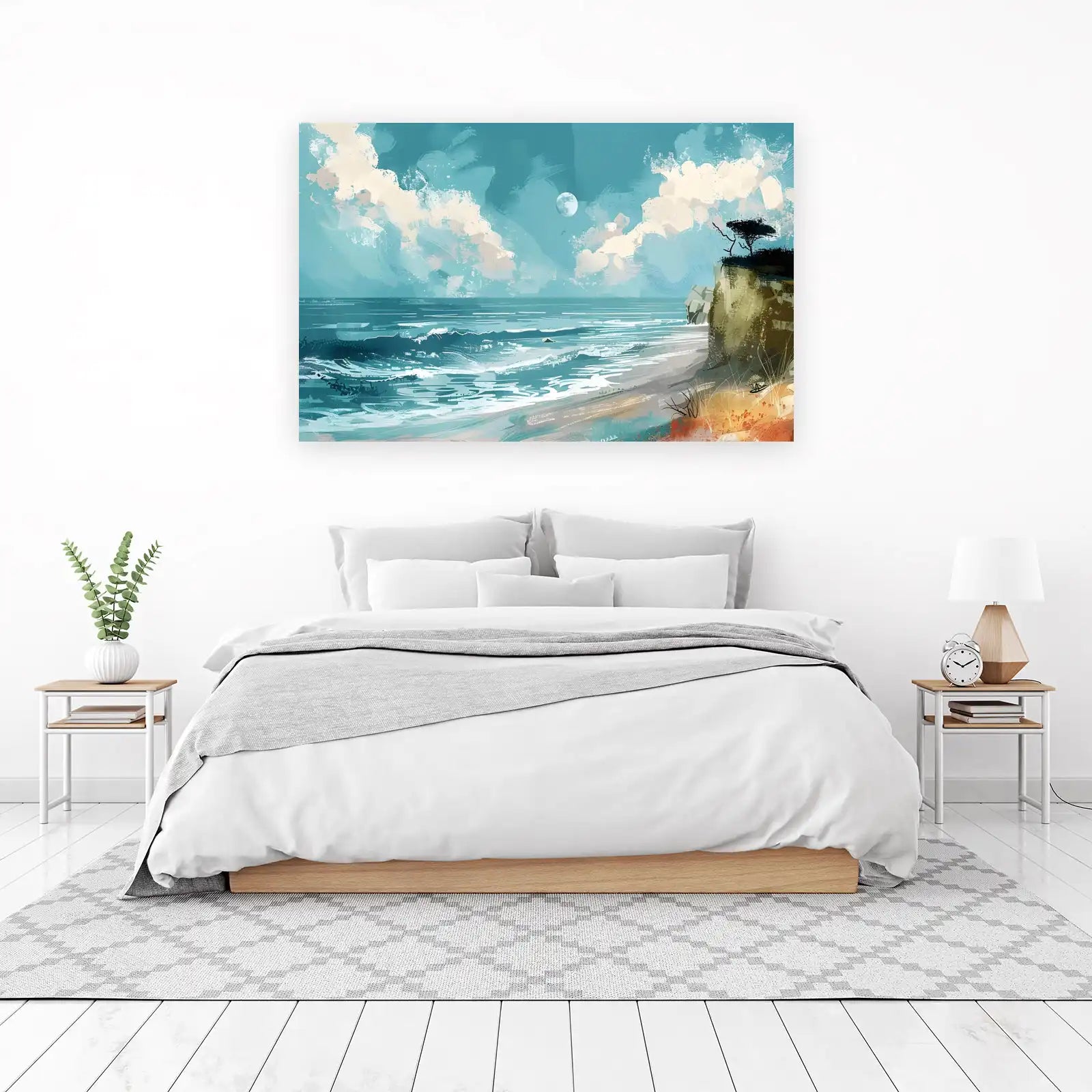 Serene Coastal Moonlit Beach Wall Art