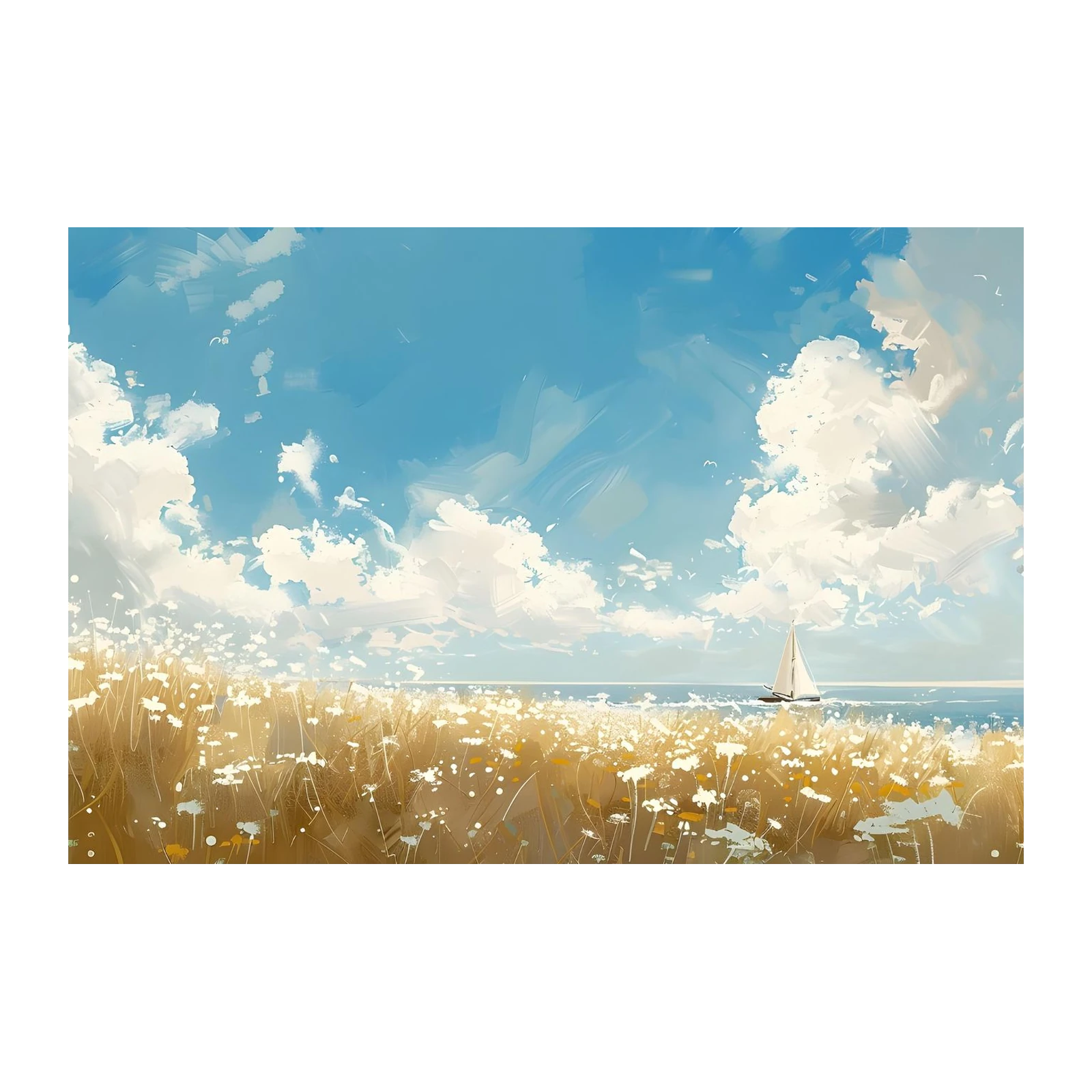 Serene Sailboat Field Sky Wall Art