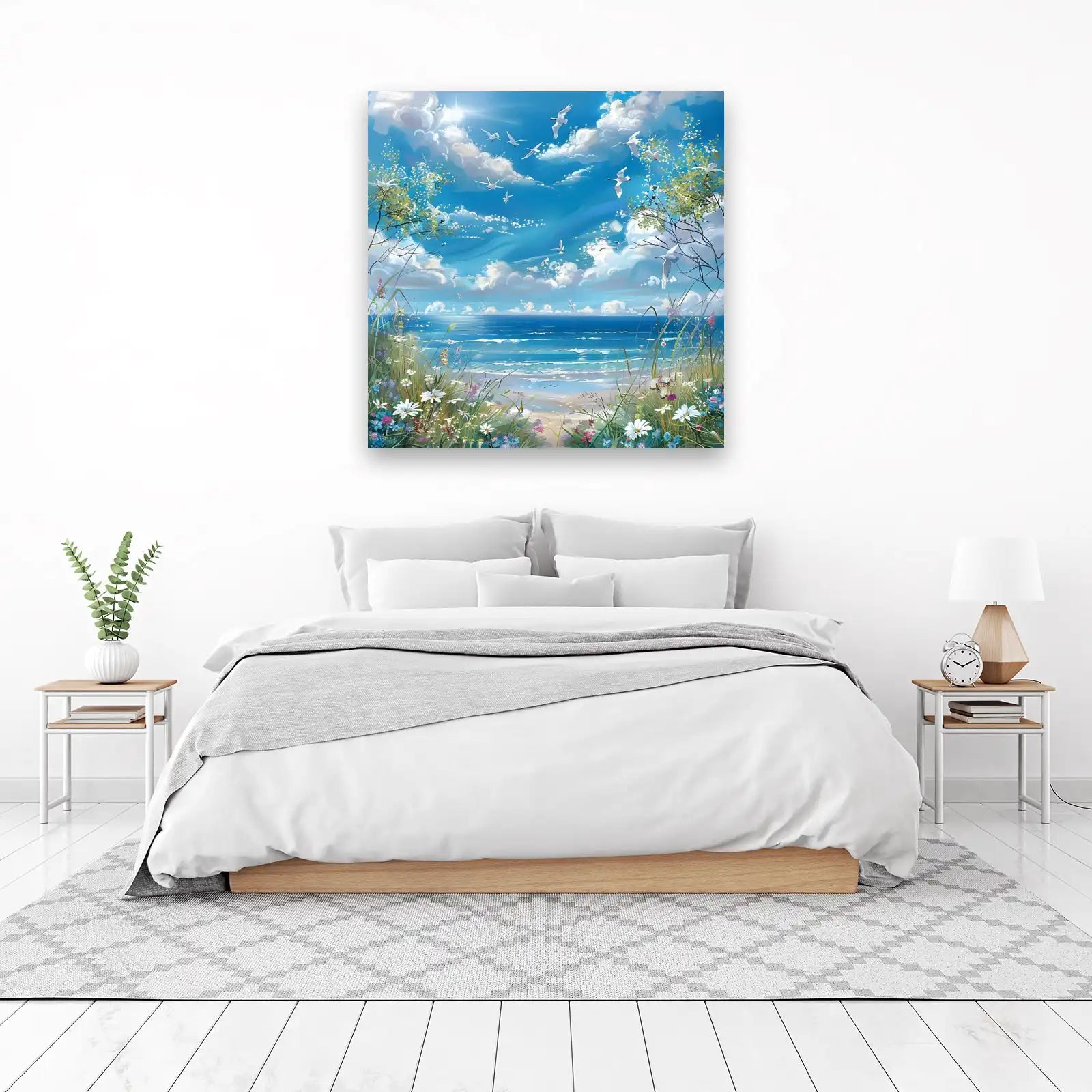 Serene Seagulls & Wildflowers Beach Wall Art