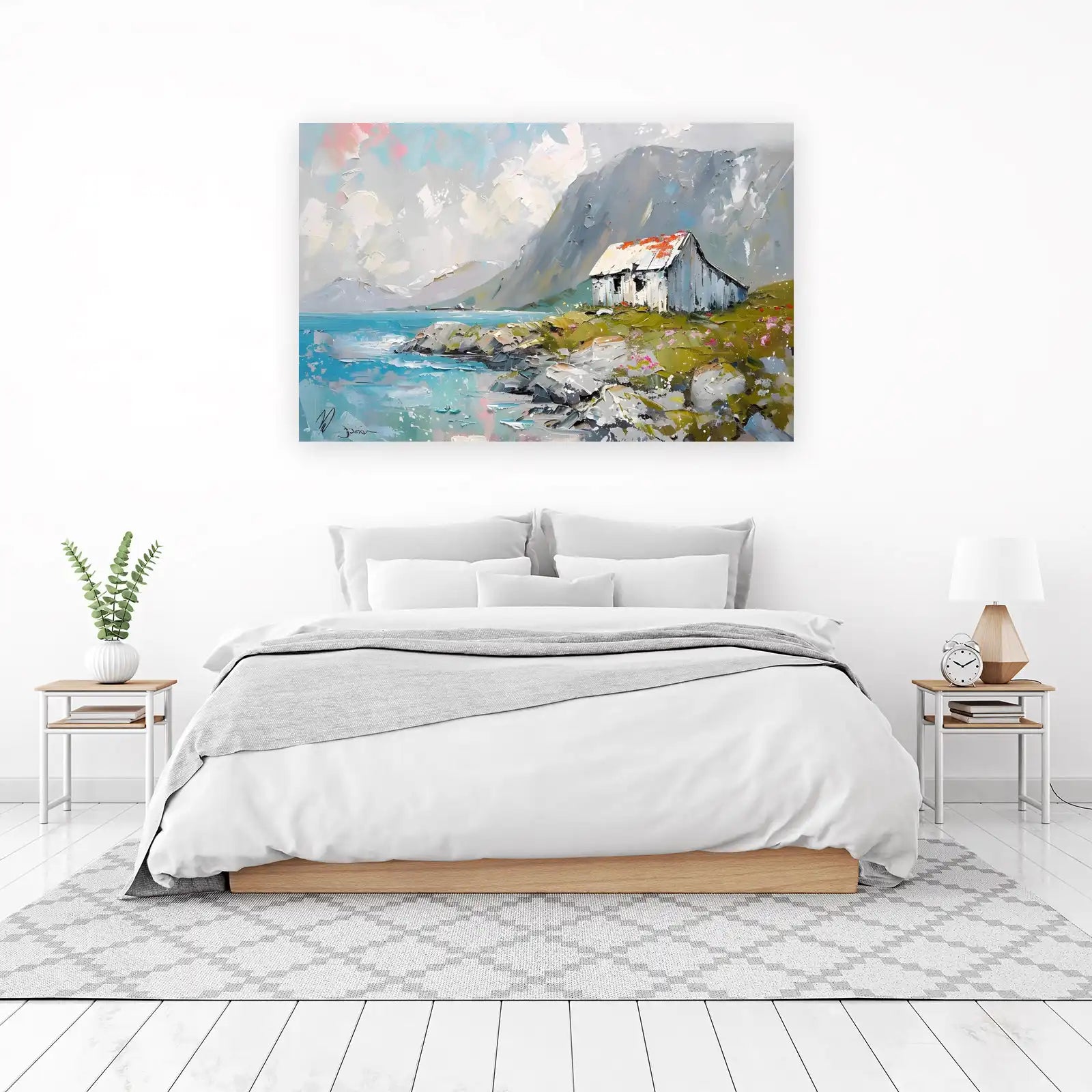 Serene Coastal Cabin Impasto Wall Art