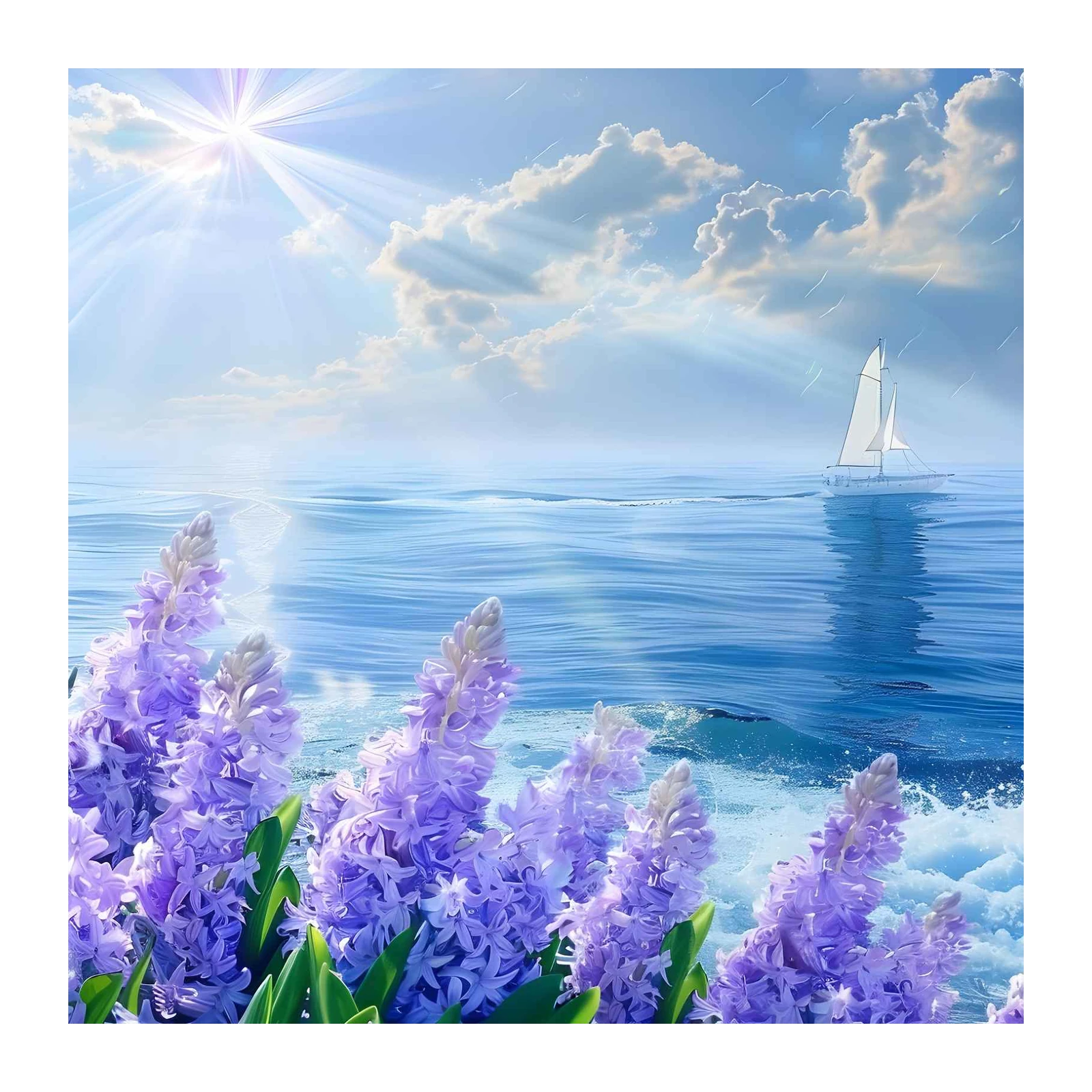 Serene Sailboat & Hyacinths Wall Art
