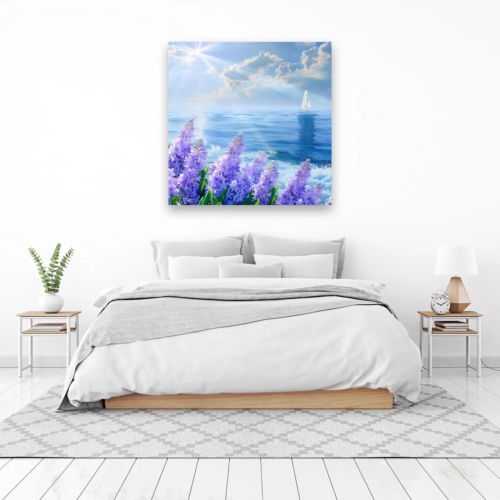 Serene Sailboat & Hyacinths Wall Art
