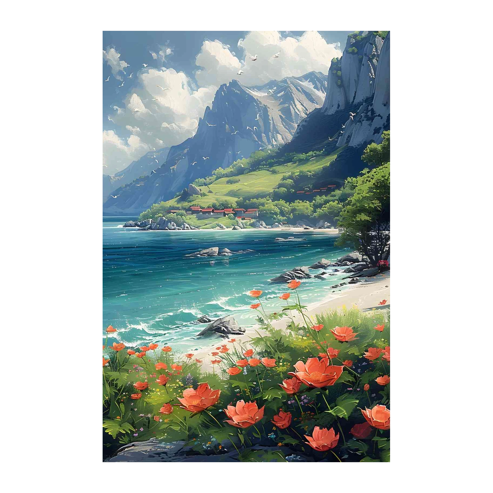 Coastal Serenity Floral Landscape Wall Art