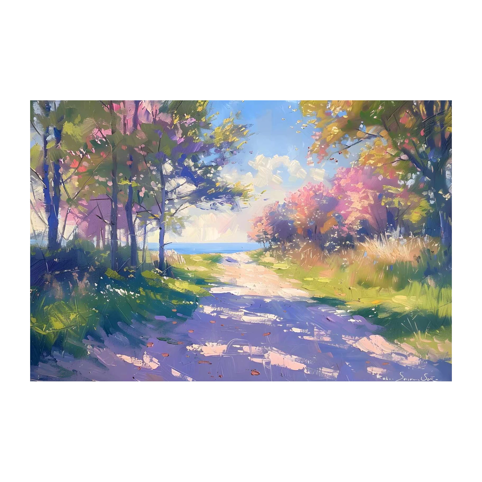 Serene Coastal Path Impressionist Wall Art