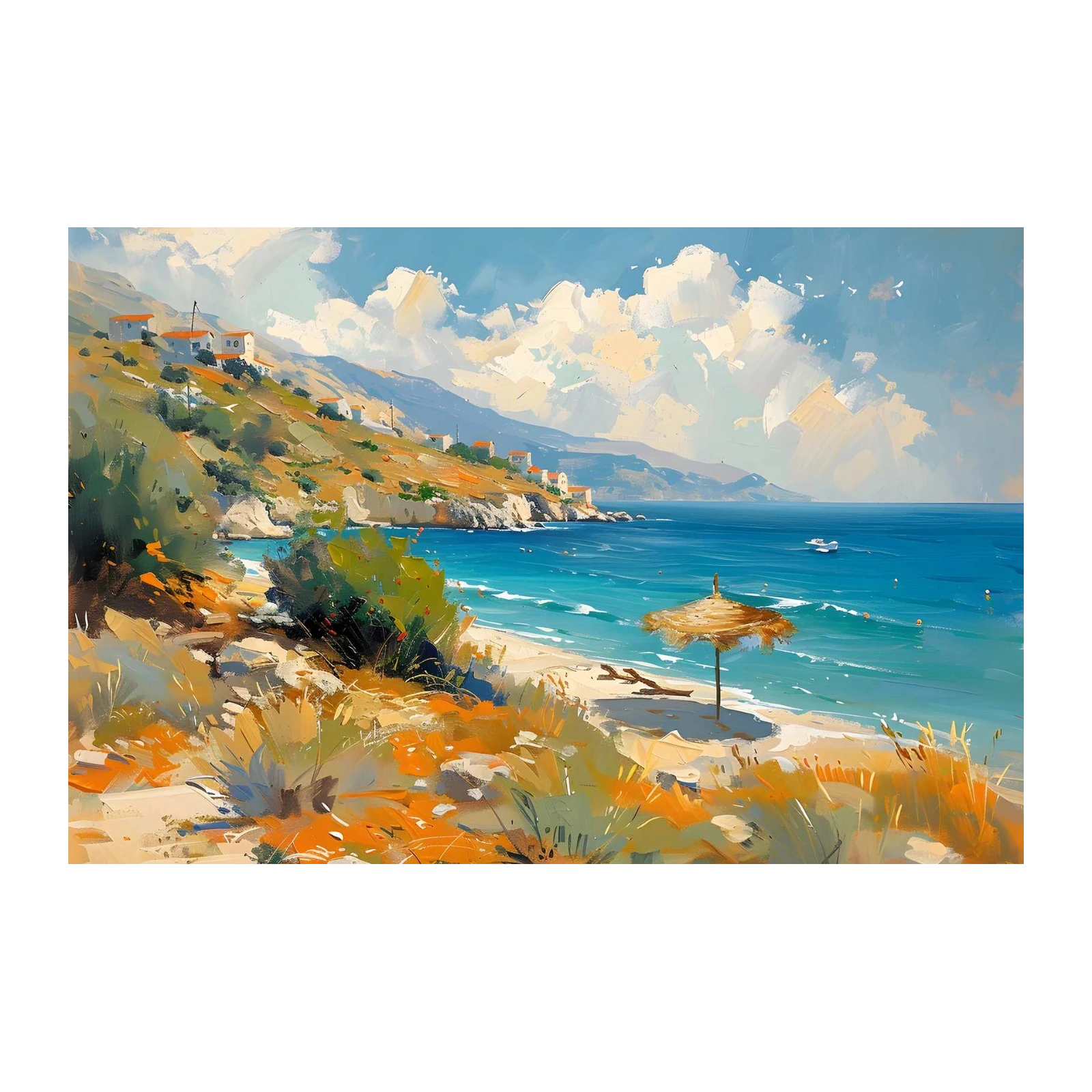 Sunny Greek Island Beach View Wall Art