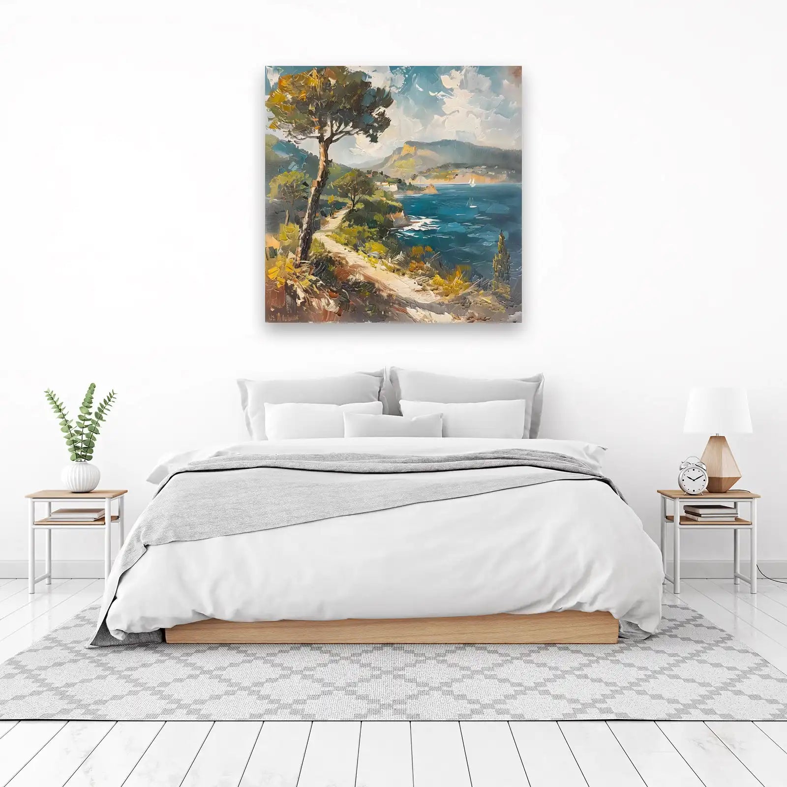 Coastal Path & Sailboats Textured Wall Art