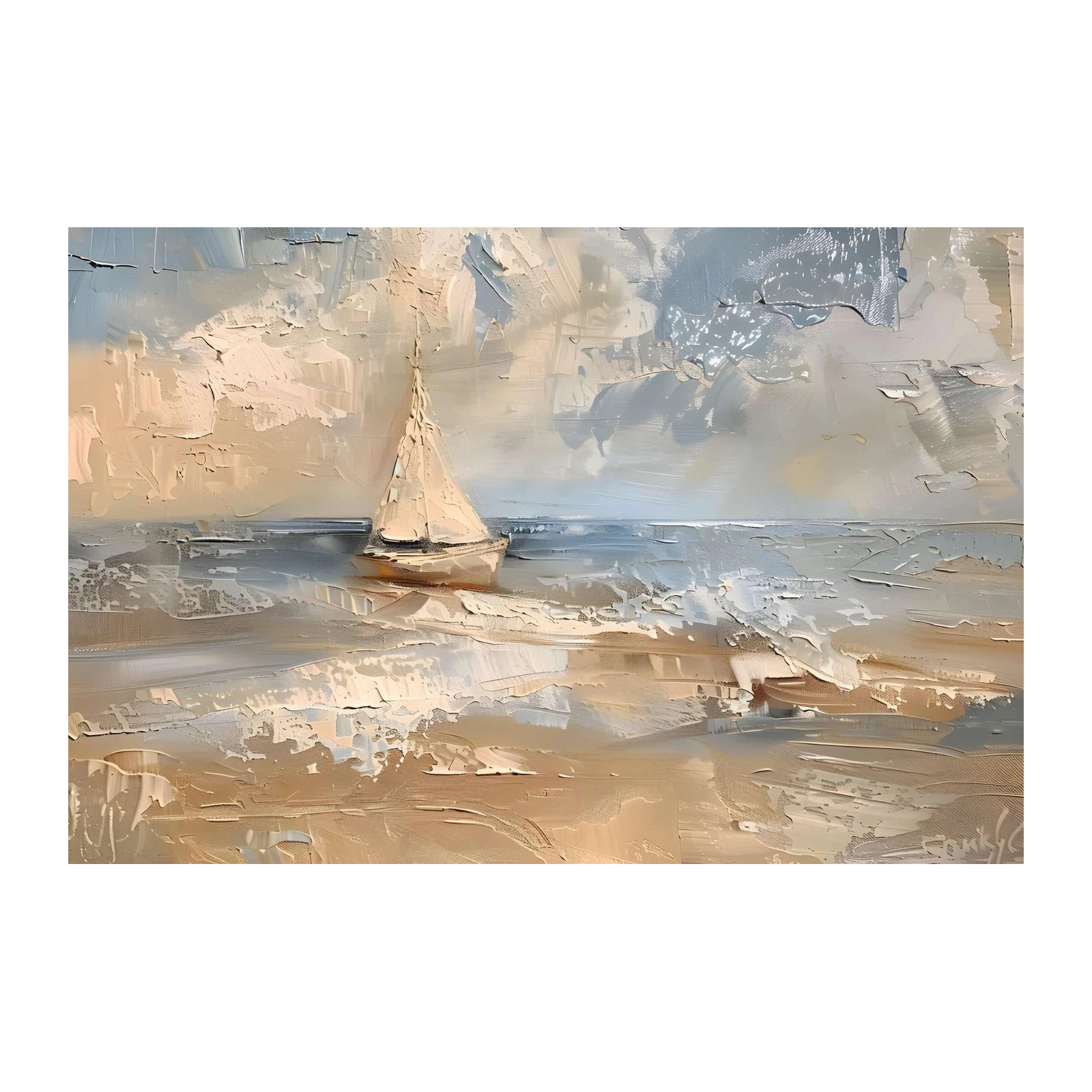 Serene Sailboat Seascape Textured Wall Art