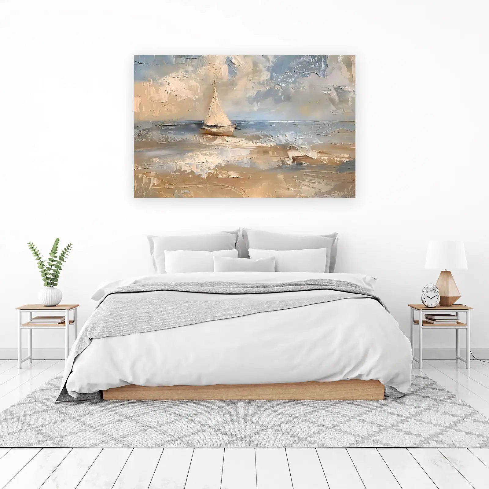 Serene Sailboat Seascape Textured Wall Art