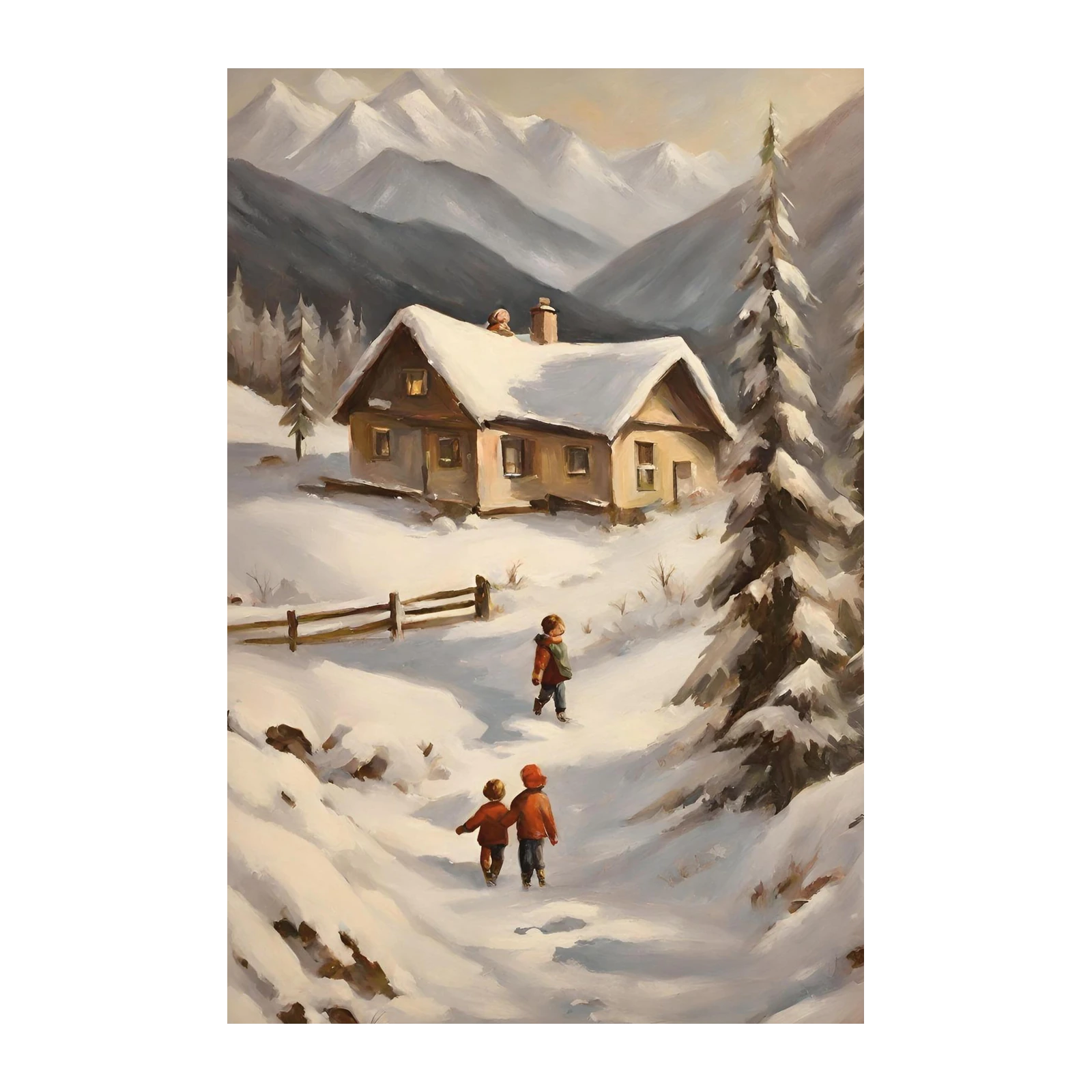 Cozy Winter Cabin Children's Scene Wall Art