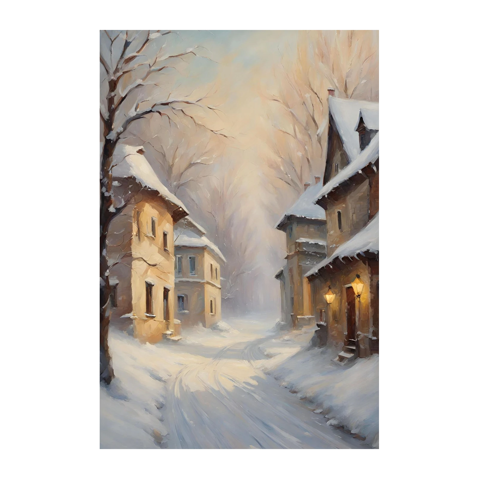 Cozy Village Winter Scene Wall Art