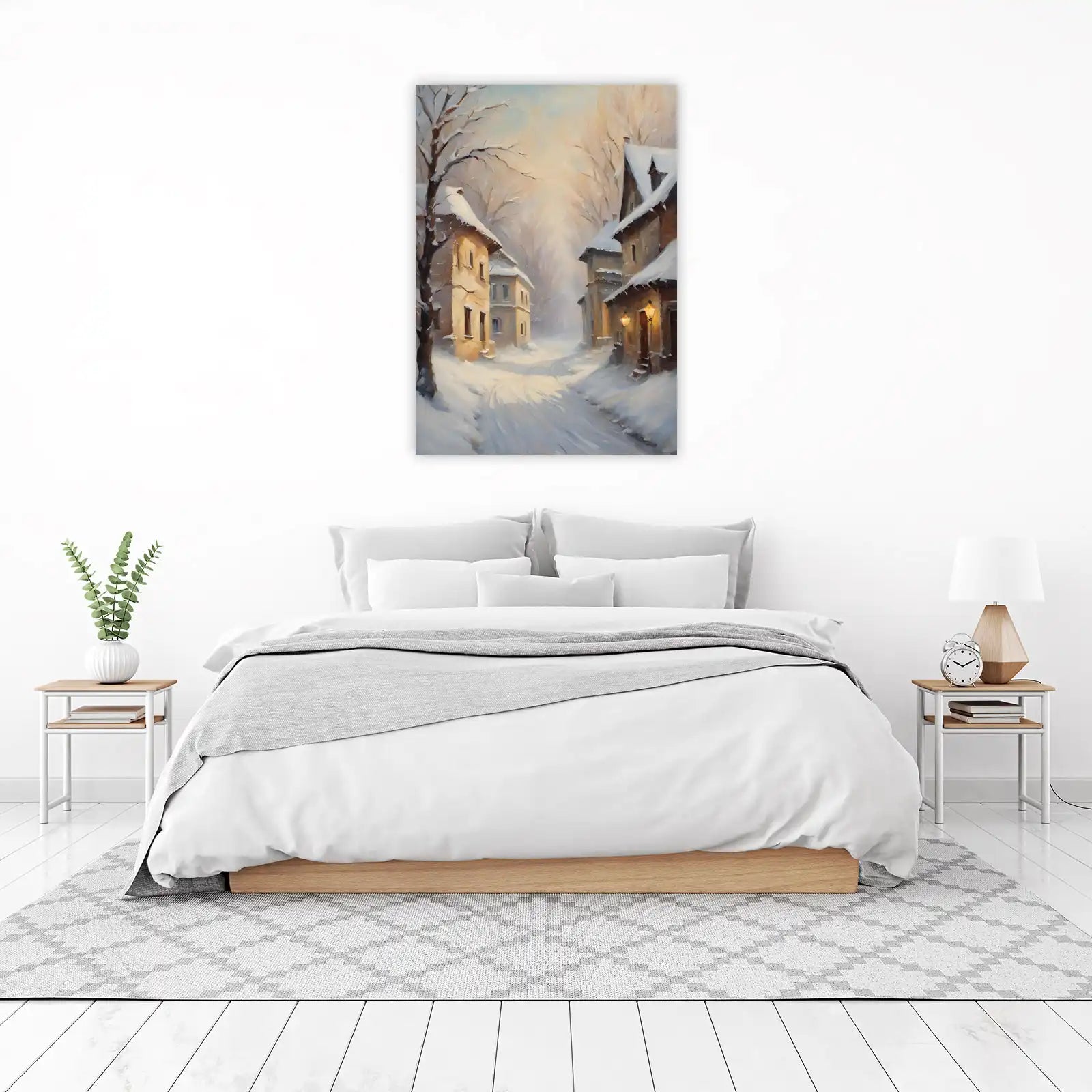 Cozy Village Winter Scene Wall Art