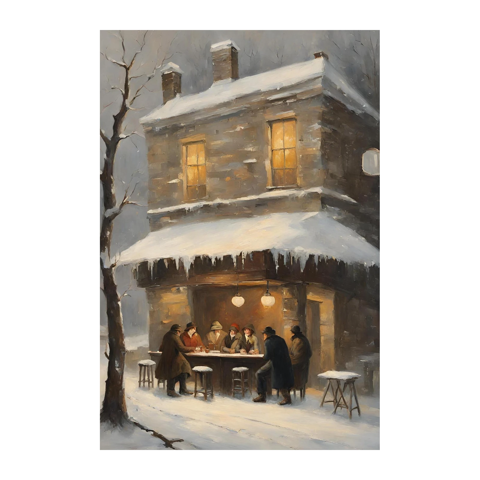 Cozy Winter Tavern Scene Wall Art