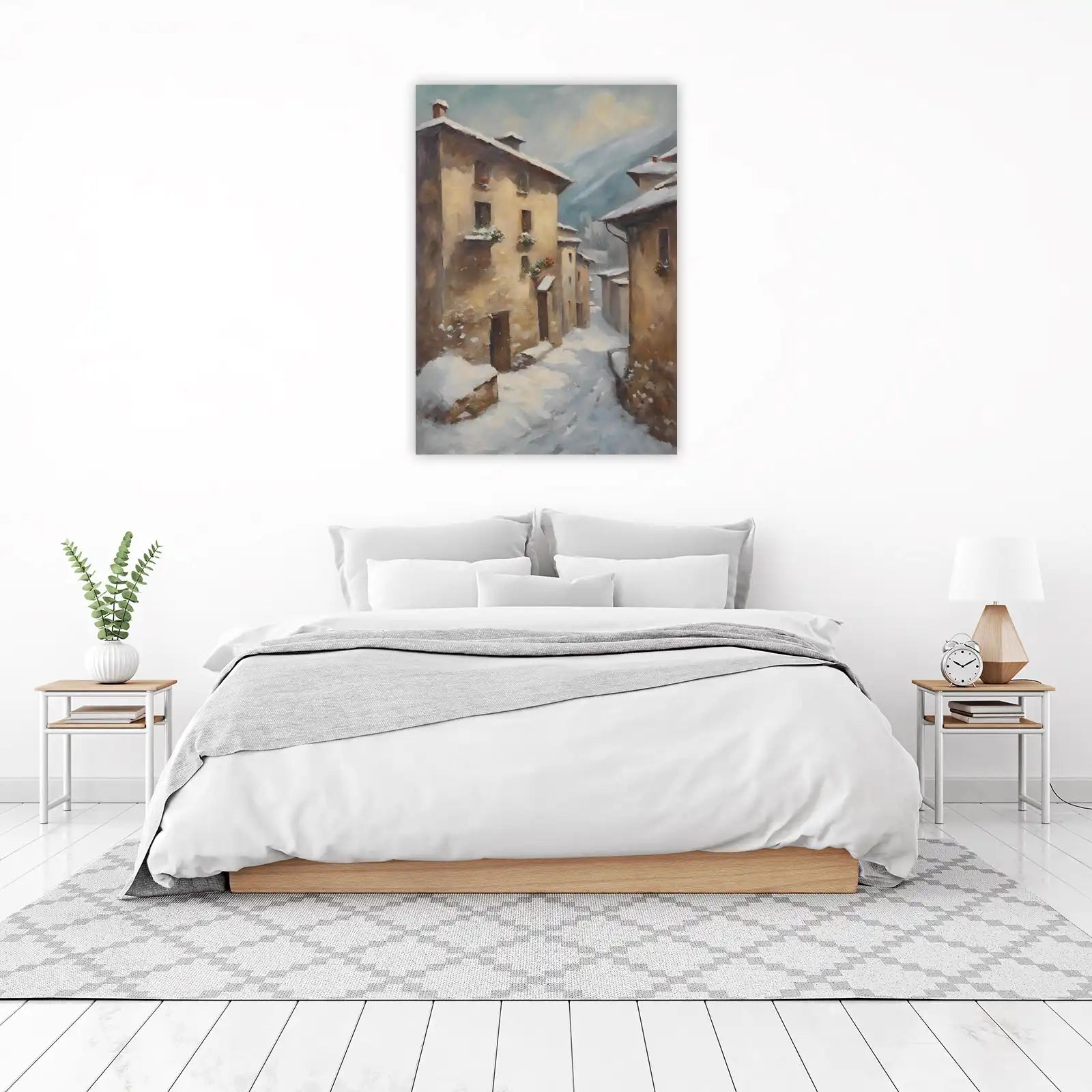 Cozy Winter Village Street Scene Wall Art