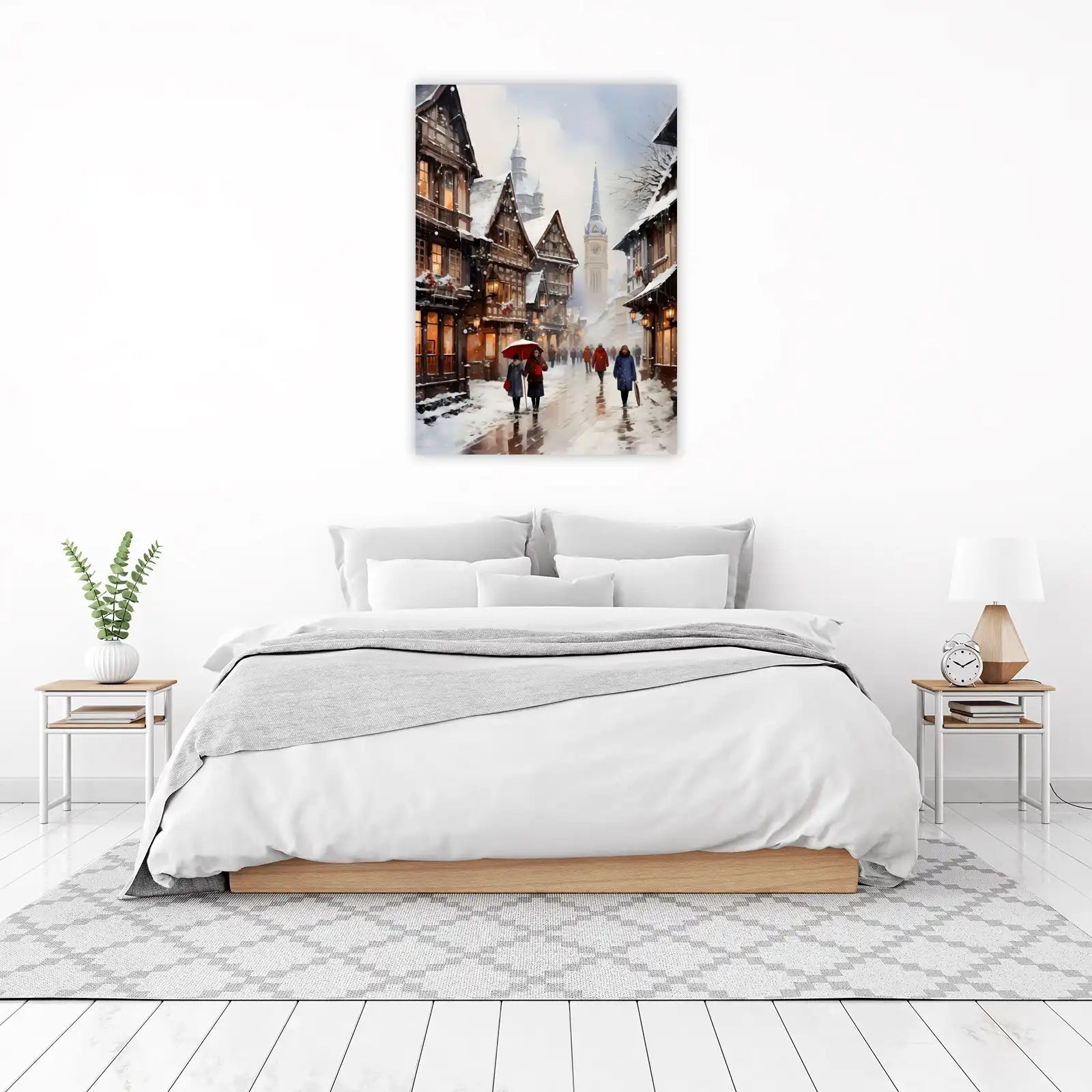 Cozy Winter Village Street Scene Wall Art