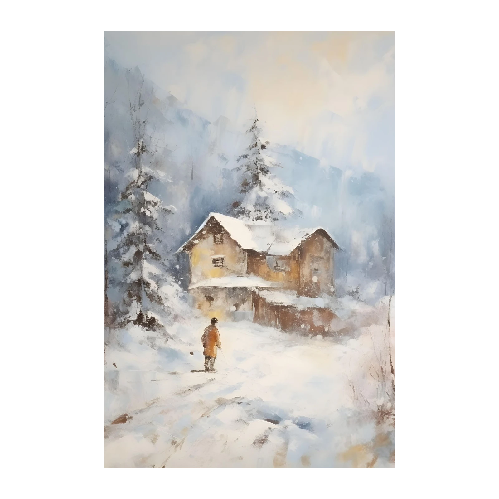 Cozy Winter Cabin Landscape Wall Art