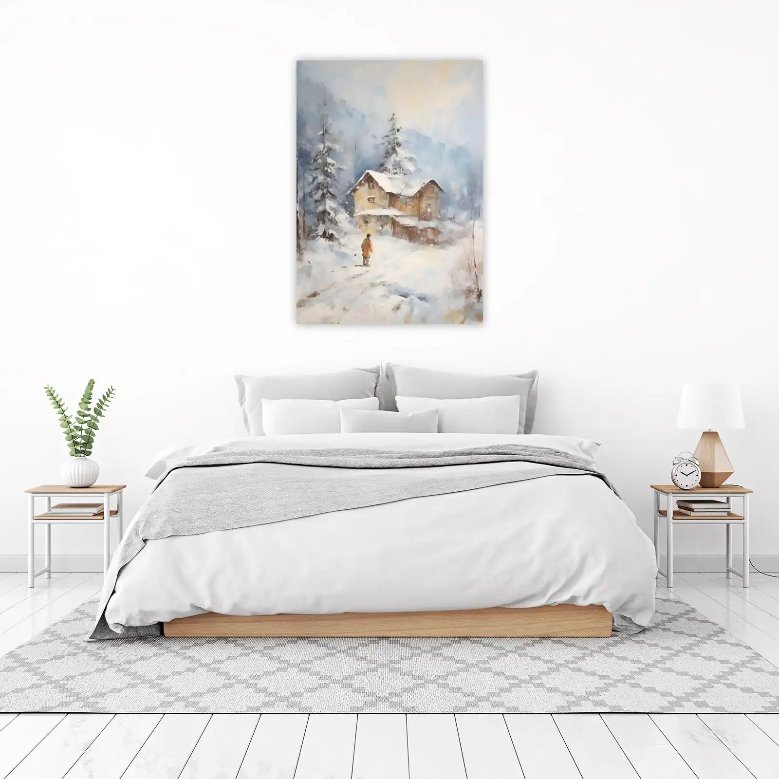 Cozy Winter Cabin Landscape Wall Art