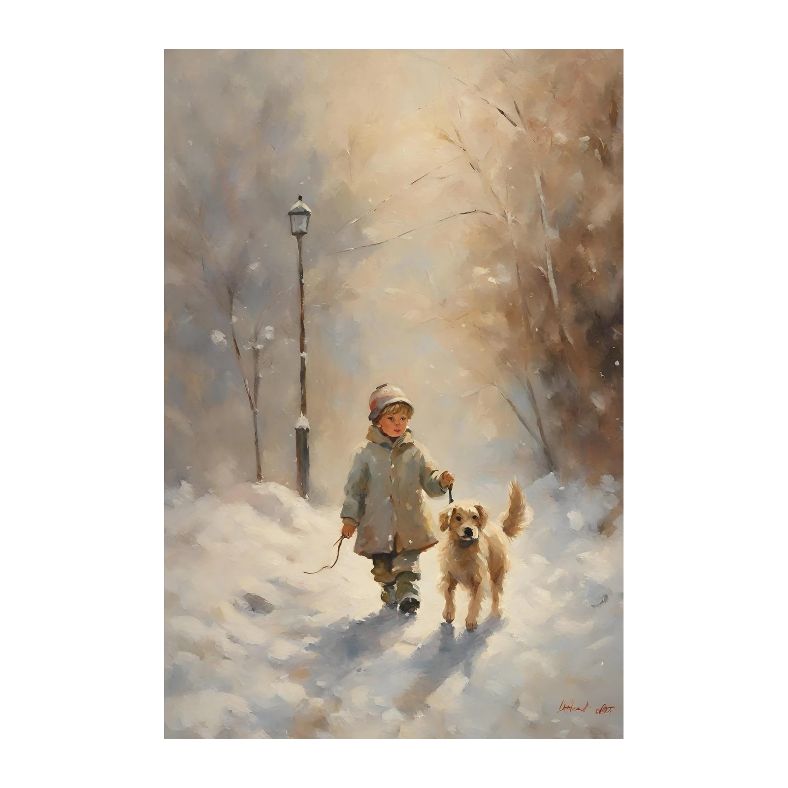 Cozy Winter Walk Child & Dog Wall Art