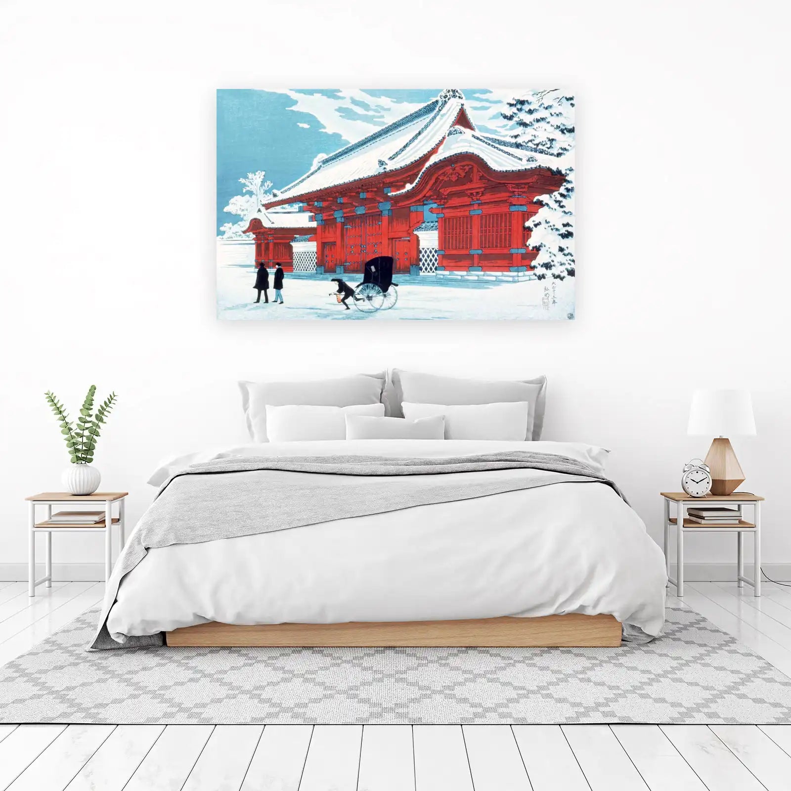 Vibrant Red Temple Snow Scene Wall Art