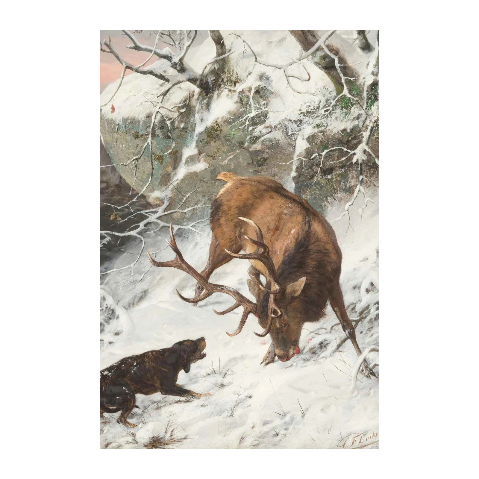 Majestic Elk Encounter Snow Wall Art