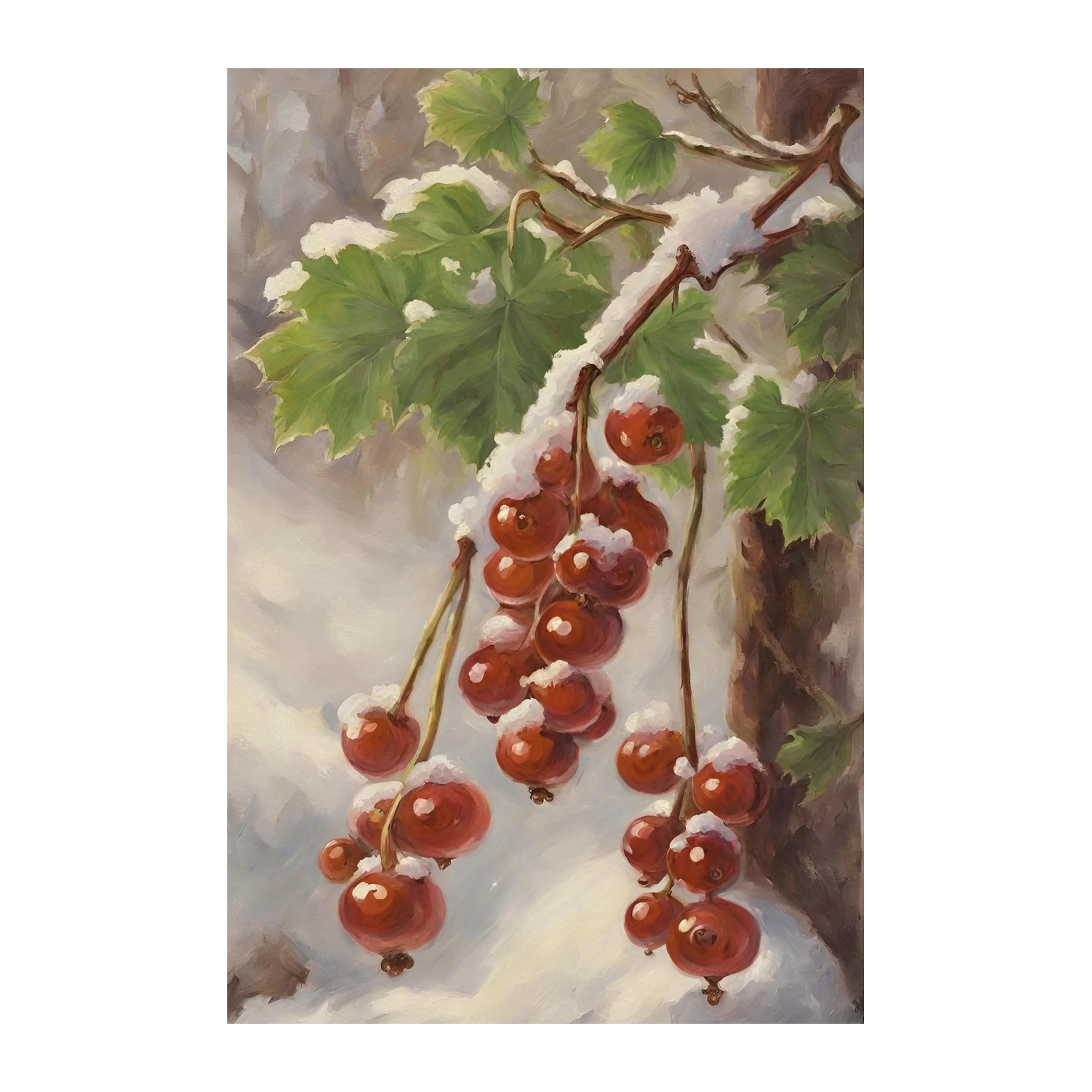 Winter Berry Still Life Oil Painting Wall Art
