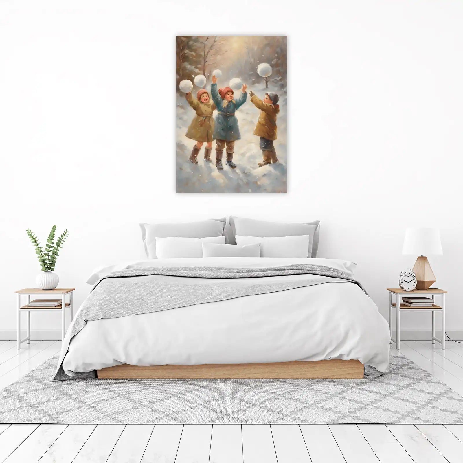 Vintage Snowball Fight Joyful Children Wall Art