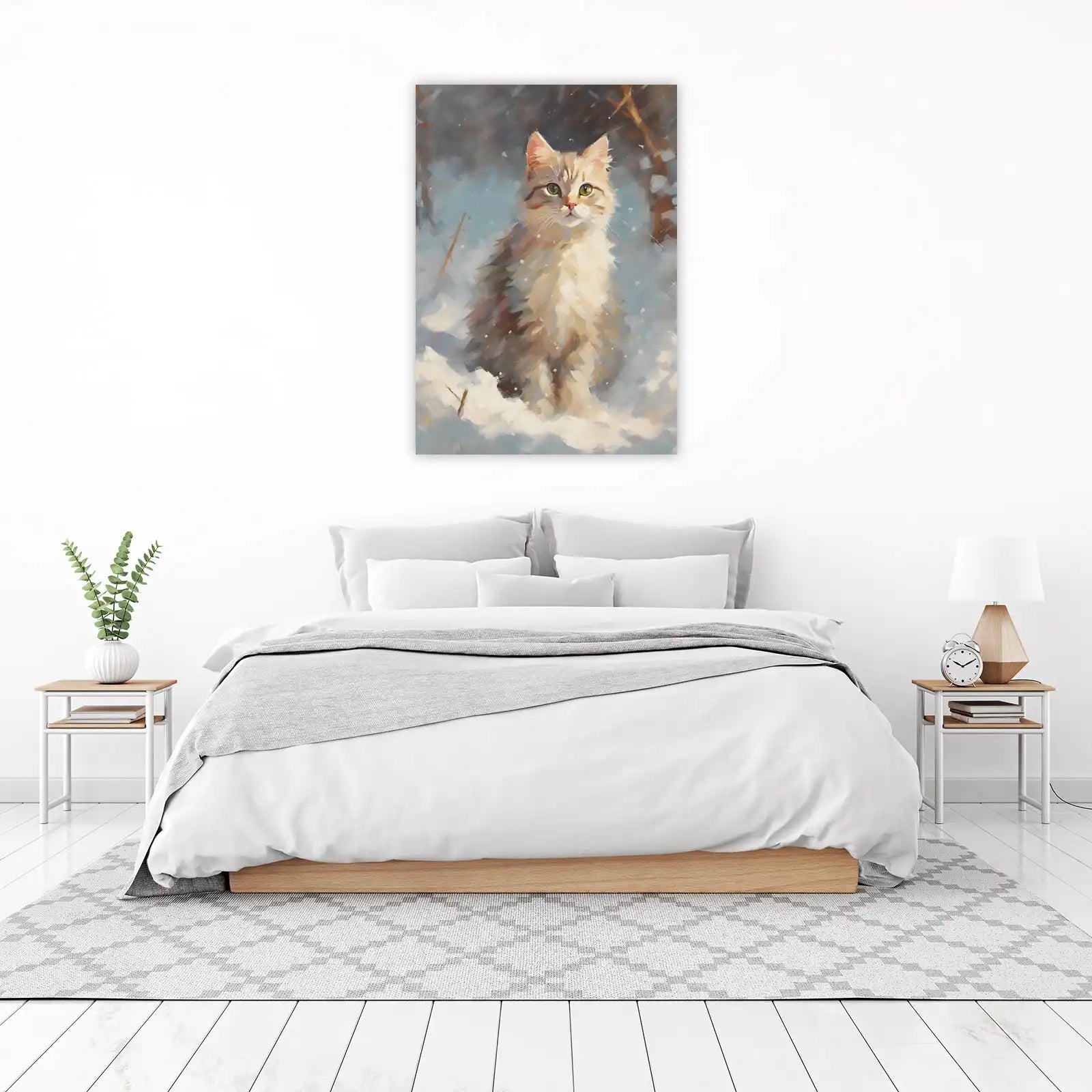 Cozy Snow Cat Portrait Wall Art