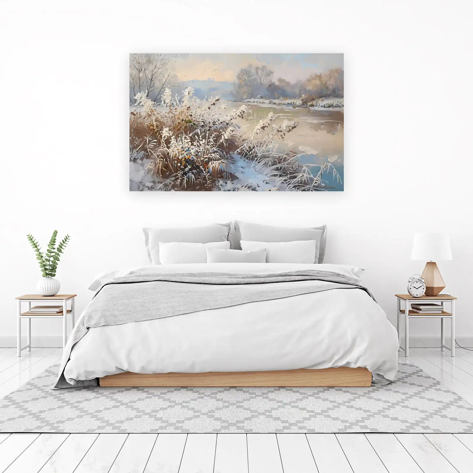 Frosty River Landscape Oil Painting Wall Art