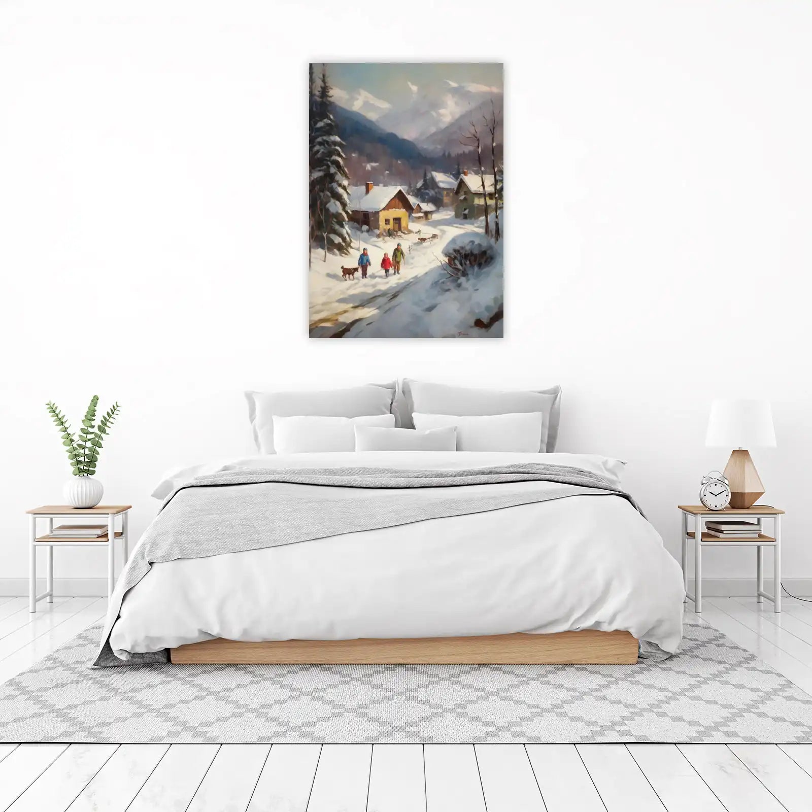 Cozy Winter Village Family Walk Wall Art