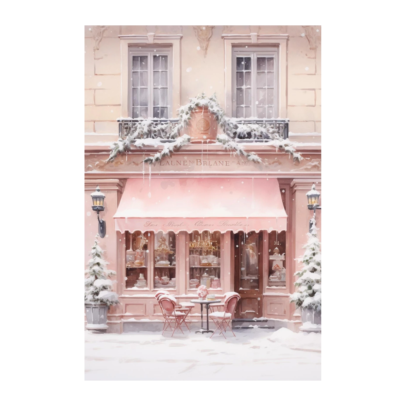 Charming Parisian Cafe Snow Scene Wall Art