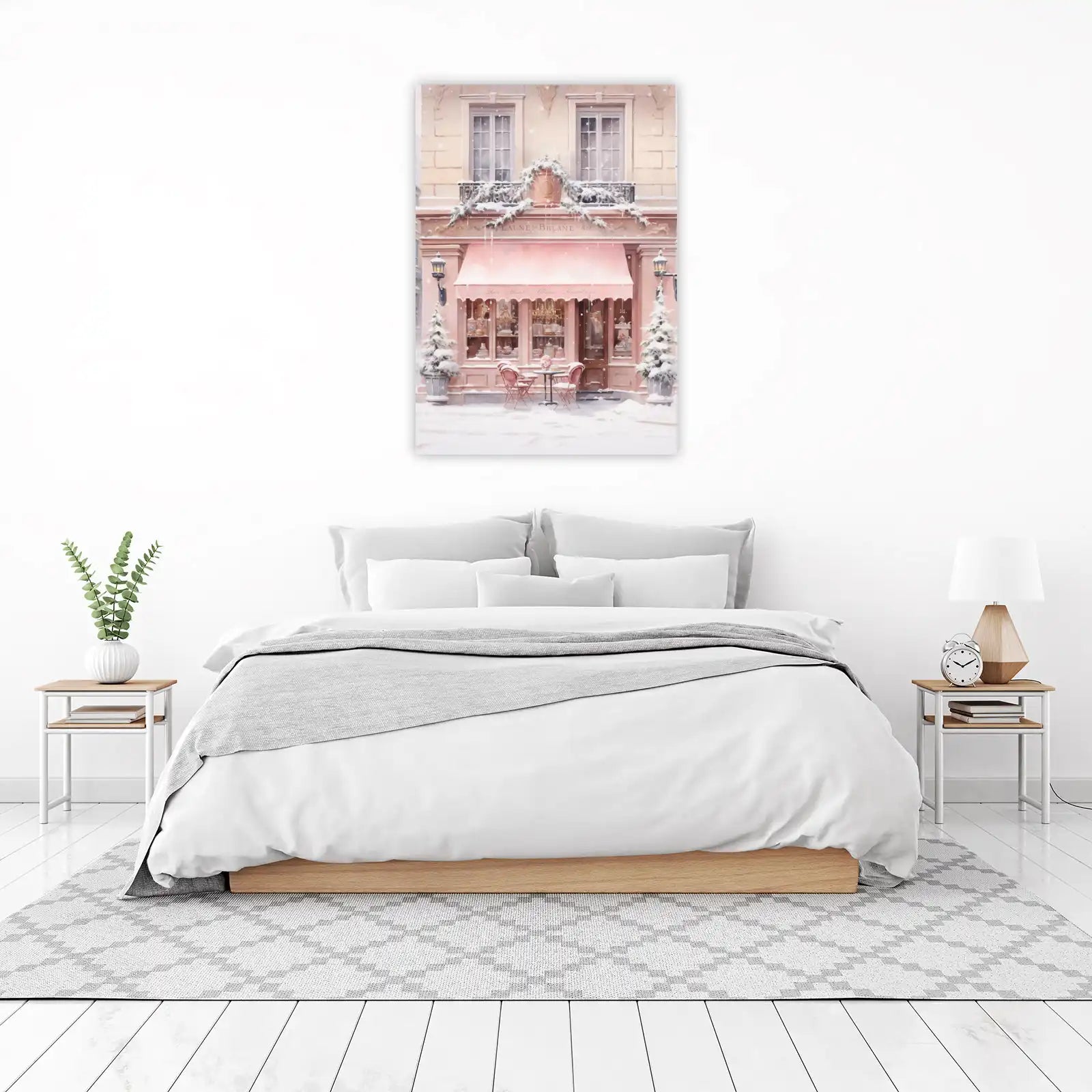 Charming Parisian Cafe Snow Scene Wall Art